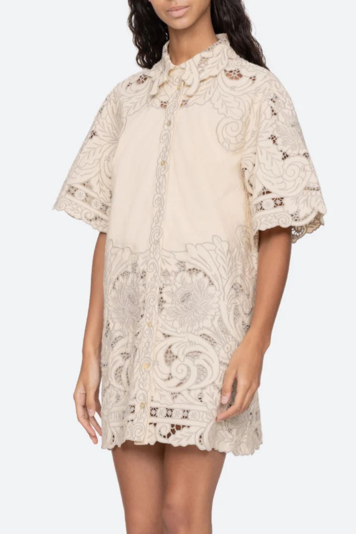 Sea NY Ceci Embroidery Shirt Dress - Cream
