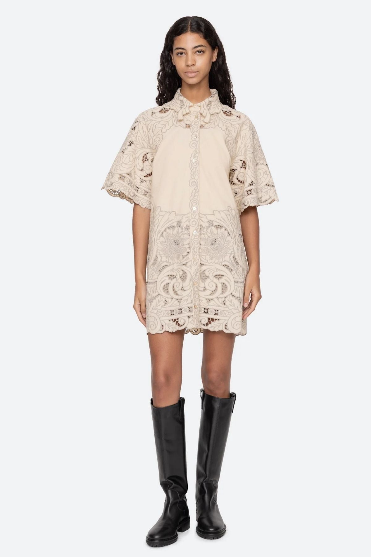 Sea NY Ceci Embroidery Shirt Dress - Cream