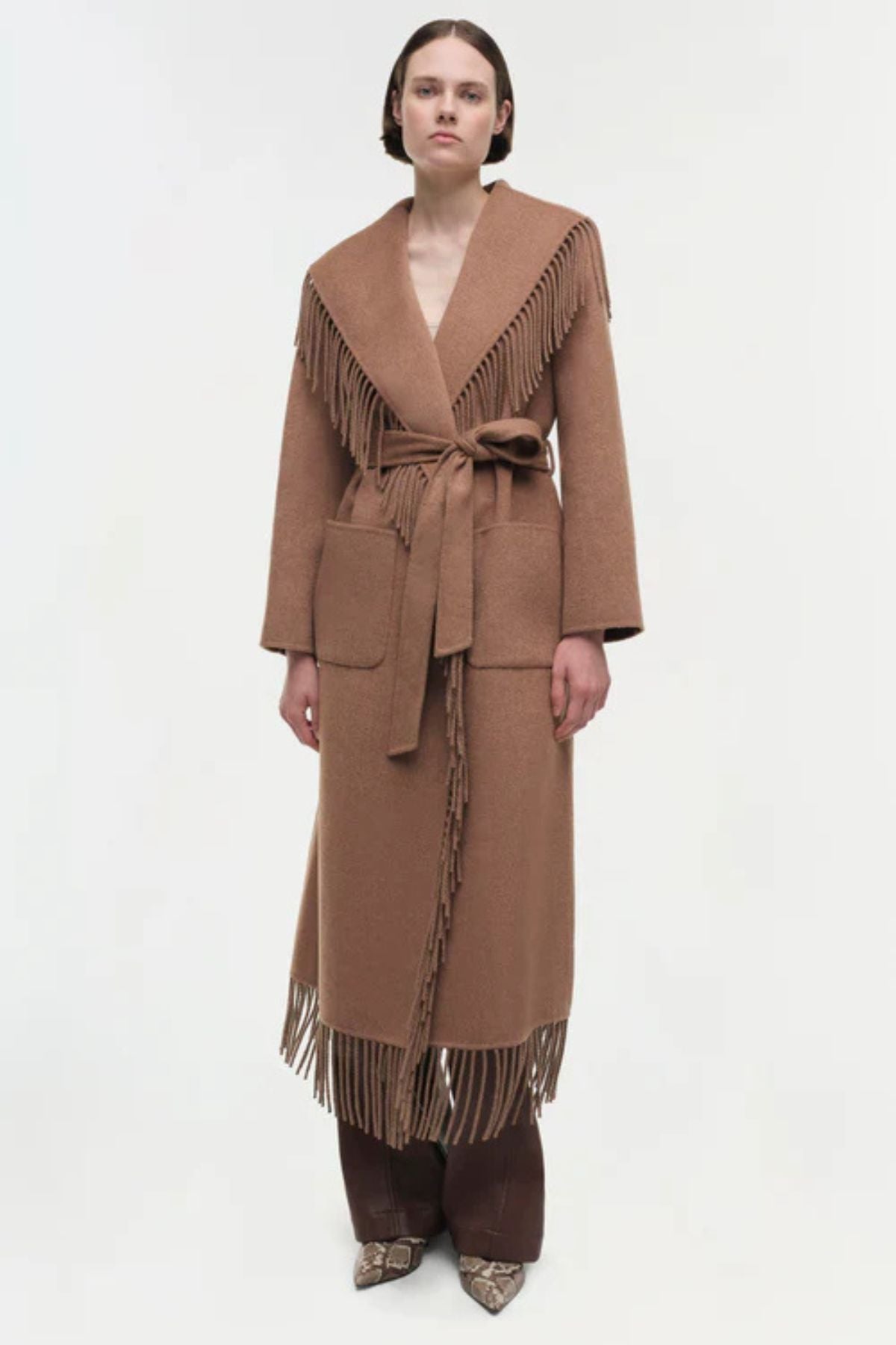 Simkhai Carrie Fringe Robe Coat - Camel