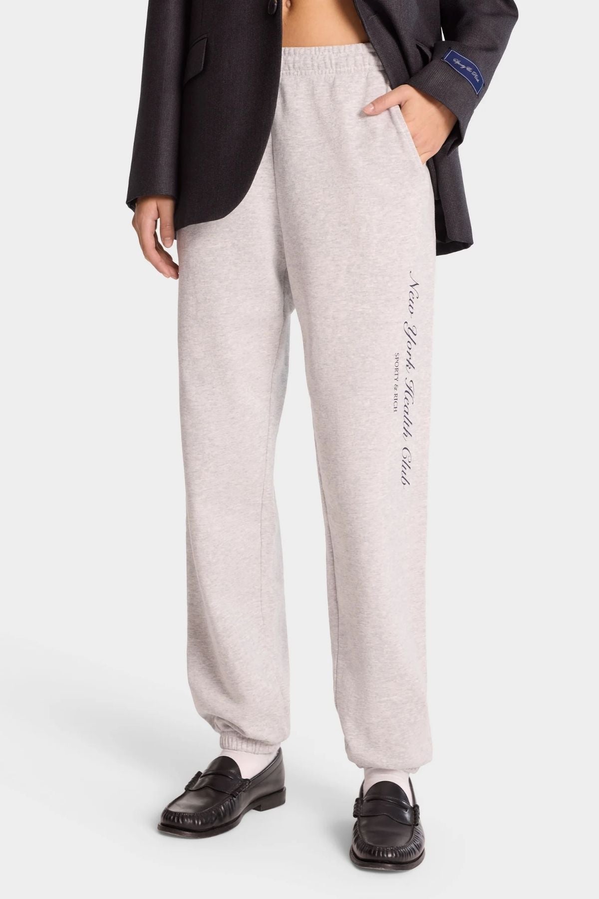 Sporty & Rich NY Health Club Sweatpant - Heather Grey/ Navy