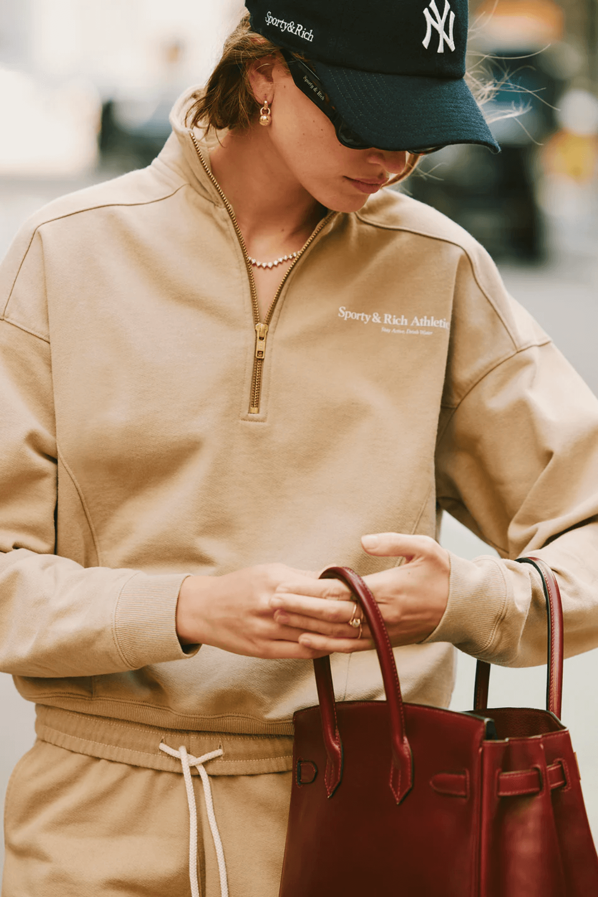 Sporty&Rich｜ (Athletic Club Quarter Zip - Elephant/Whit Sporty & Rich Athletic Club Quarter Zip Sweatshirt