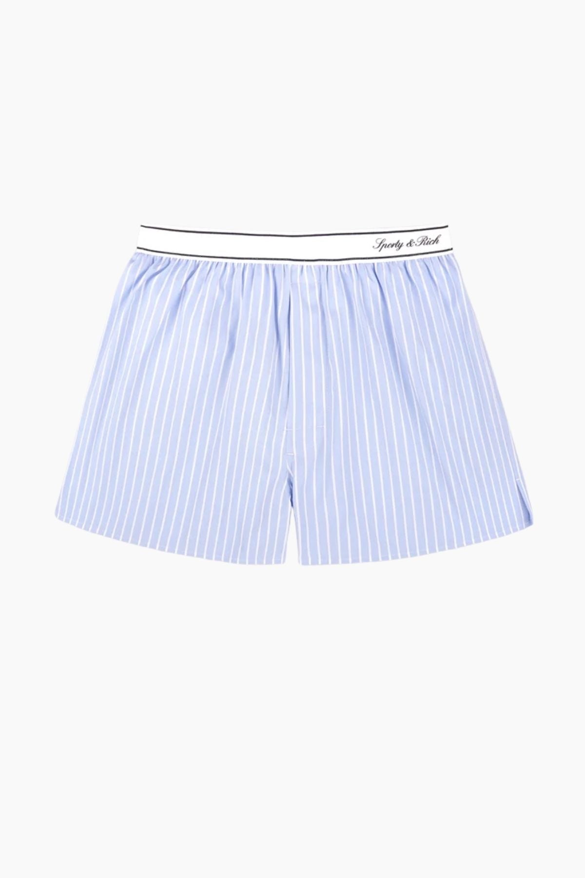 Sporty & Rich Beth Serif Logo Boxer Short - Blue Striped