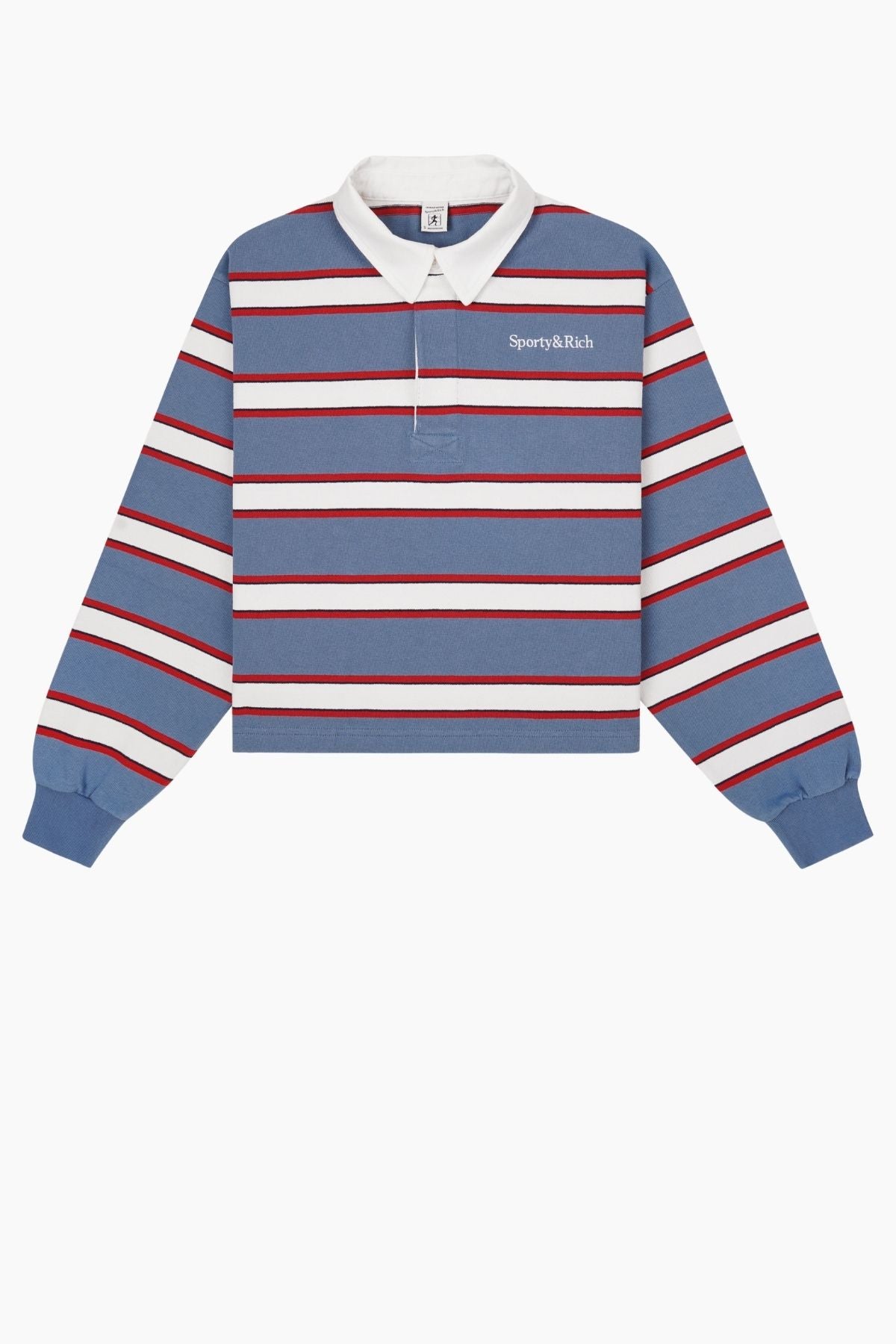 Sporty & Rich Blondie Serif Logo Rugby Polo - Blue/ Ruby/ Grey