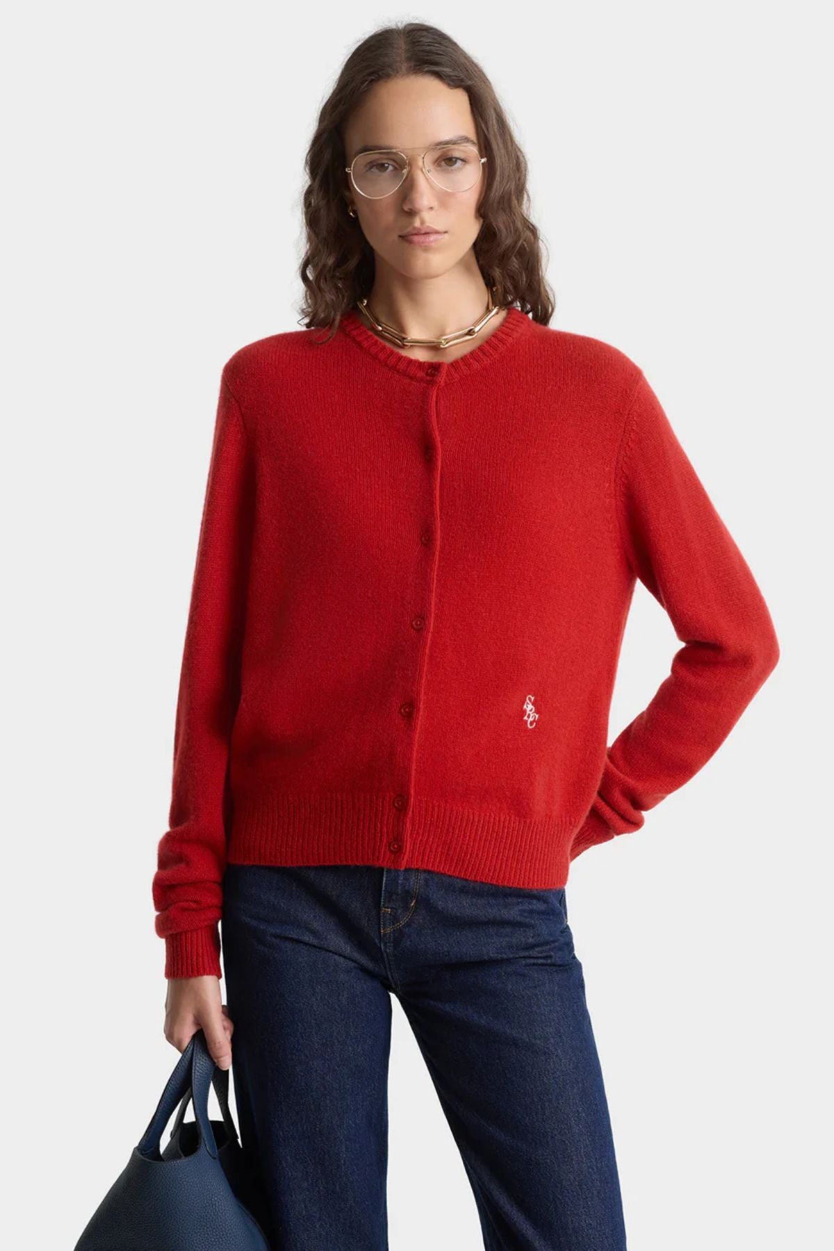 Sporty & Rich SRC Cashmere Cardigan - Ruby