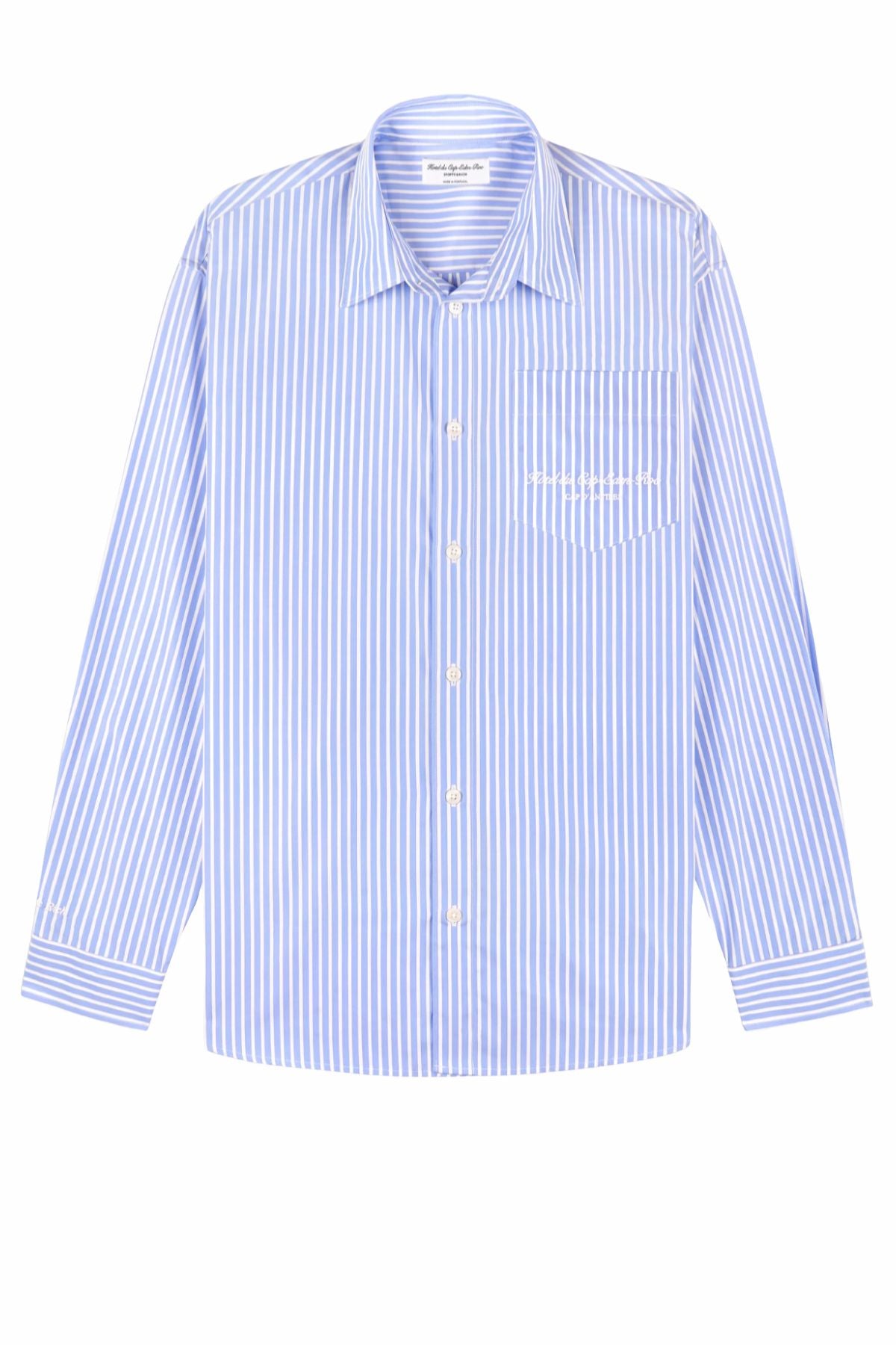 Sporty & Rich Eden Script Oversized Shirt - Blue/ White Stripe