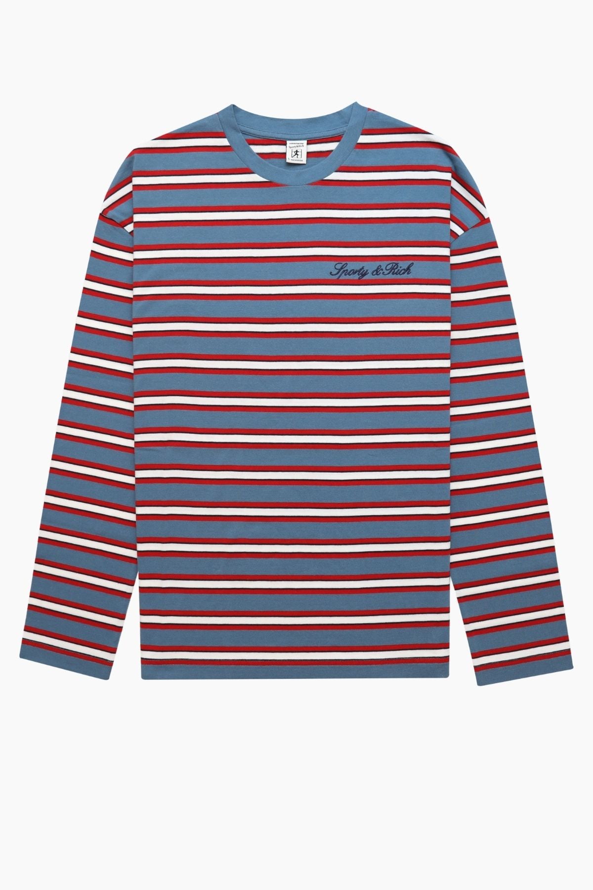 Sporty & Rich Fale Signature Logo Easy LS Top - Blue Red Striped