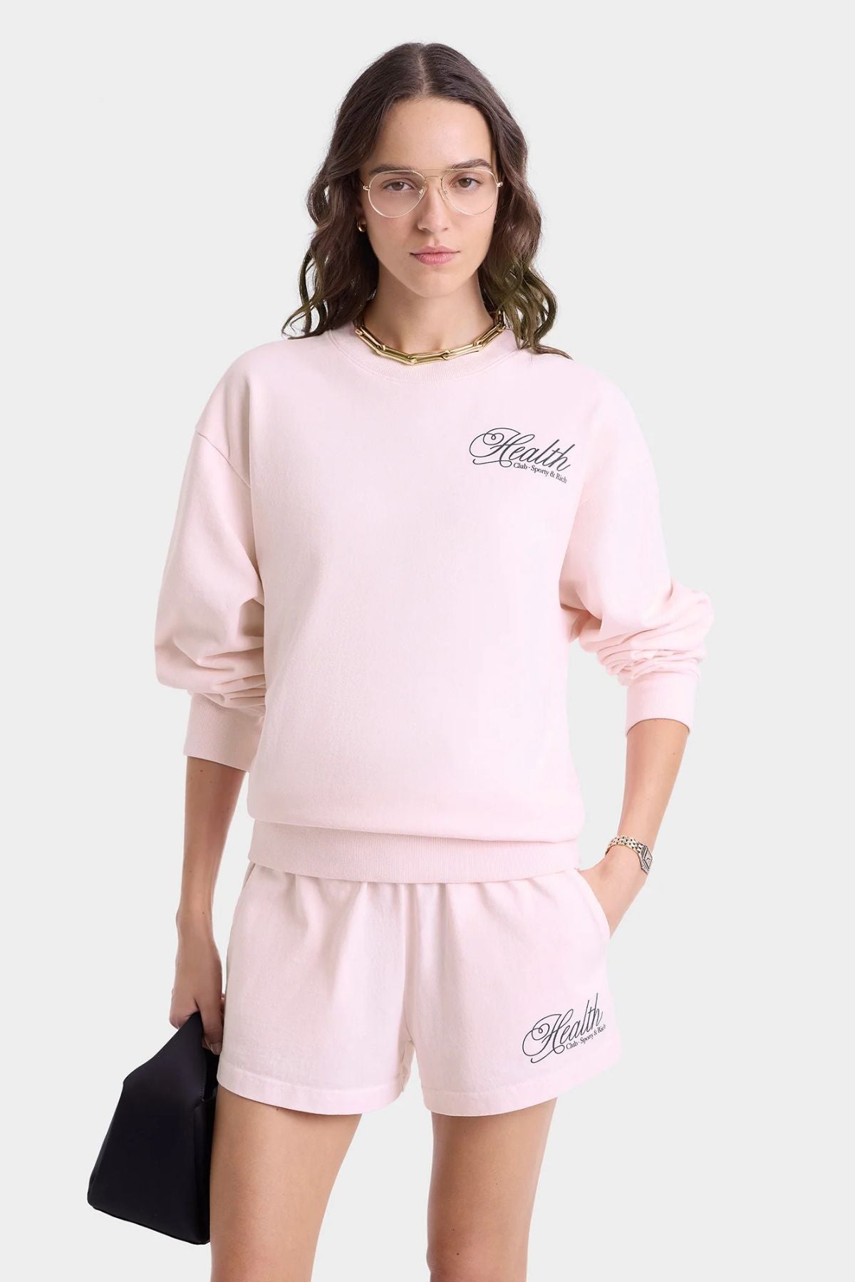 Sporty & Rich Health Script Crewneck - Pink Dolphin