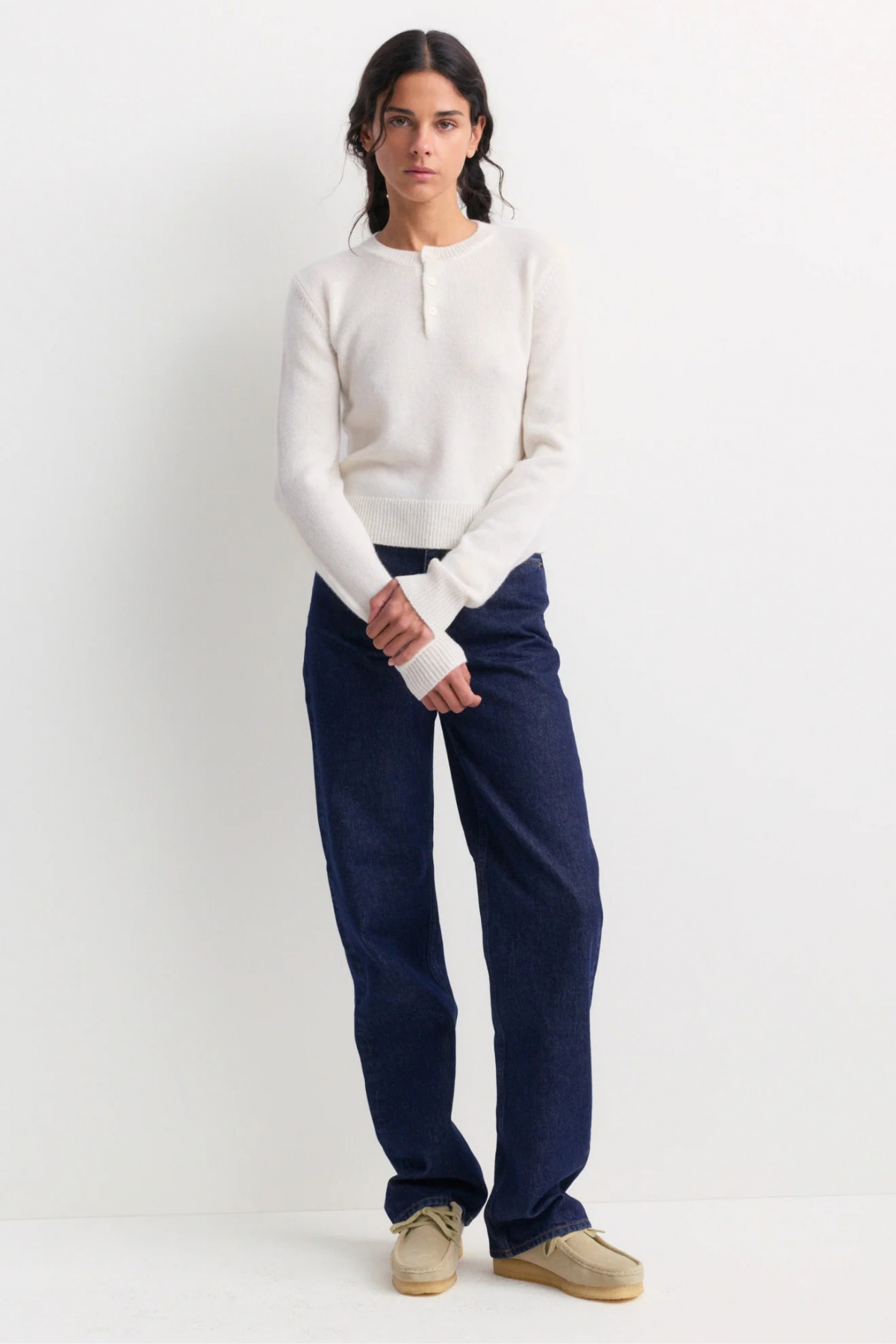 Sporty & Rich Iba S Logo Cashmere Henley - Off White