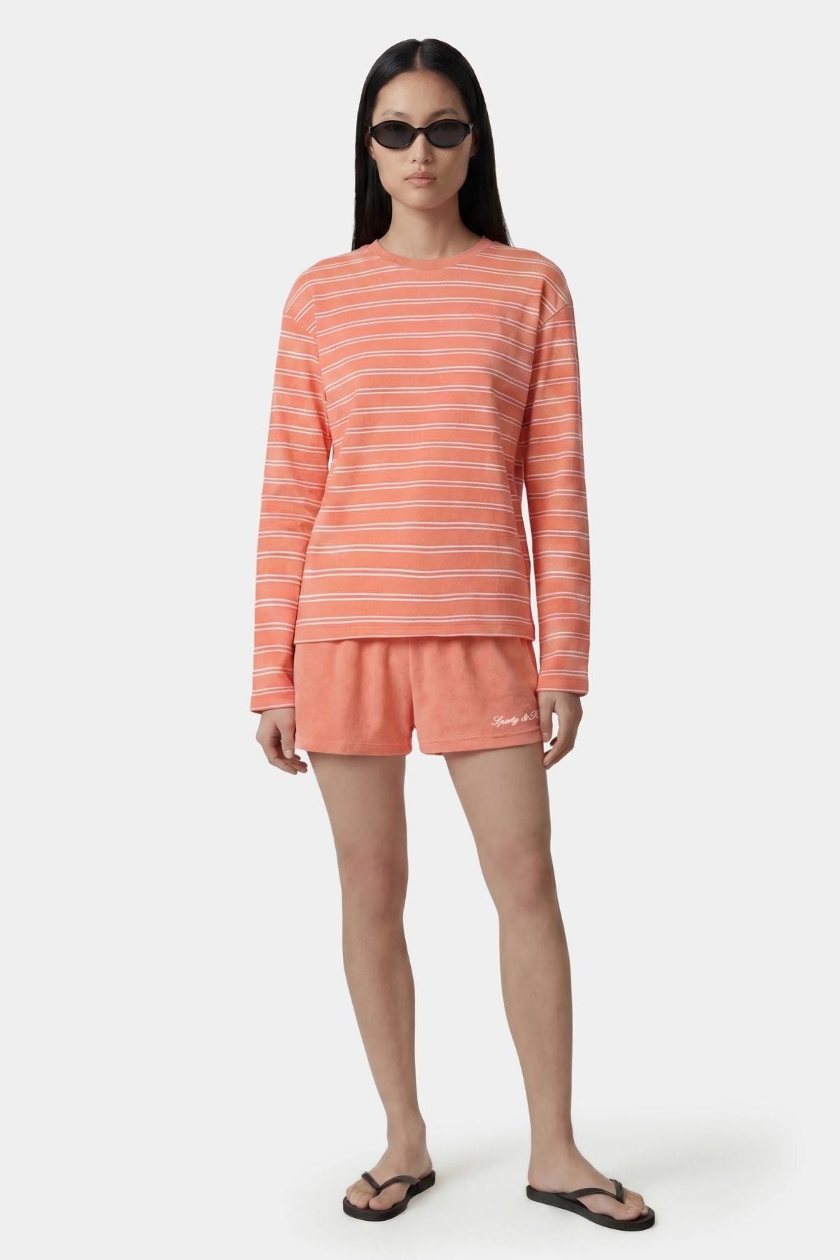 Sporty & Rich NY Crest Easy LS Tee - Flamingo/ White