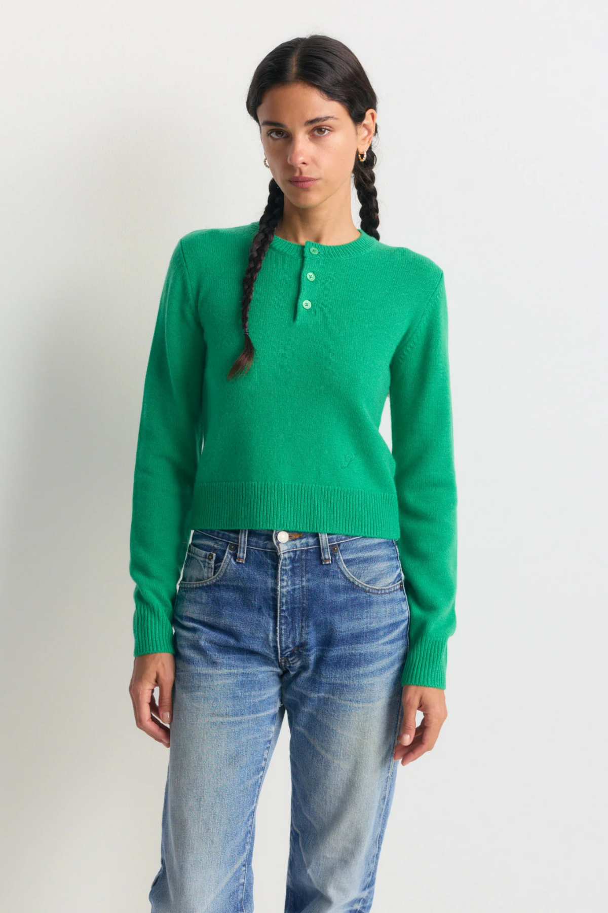Sporty & Rich S Logo Cashmere Henley - Kelly