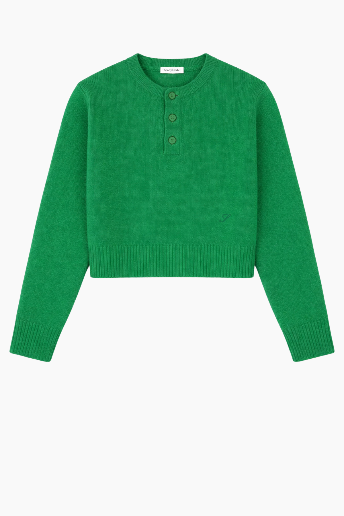 Sporty & Rich S Logo Cashmere Henley - Kelly