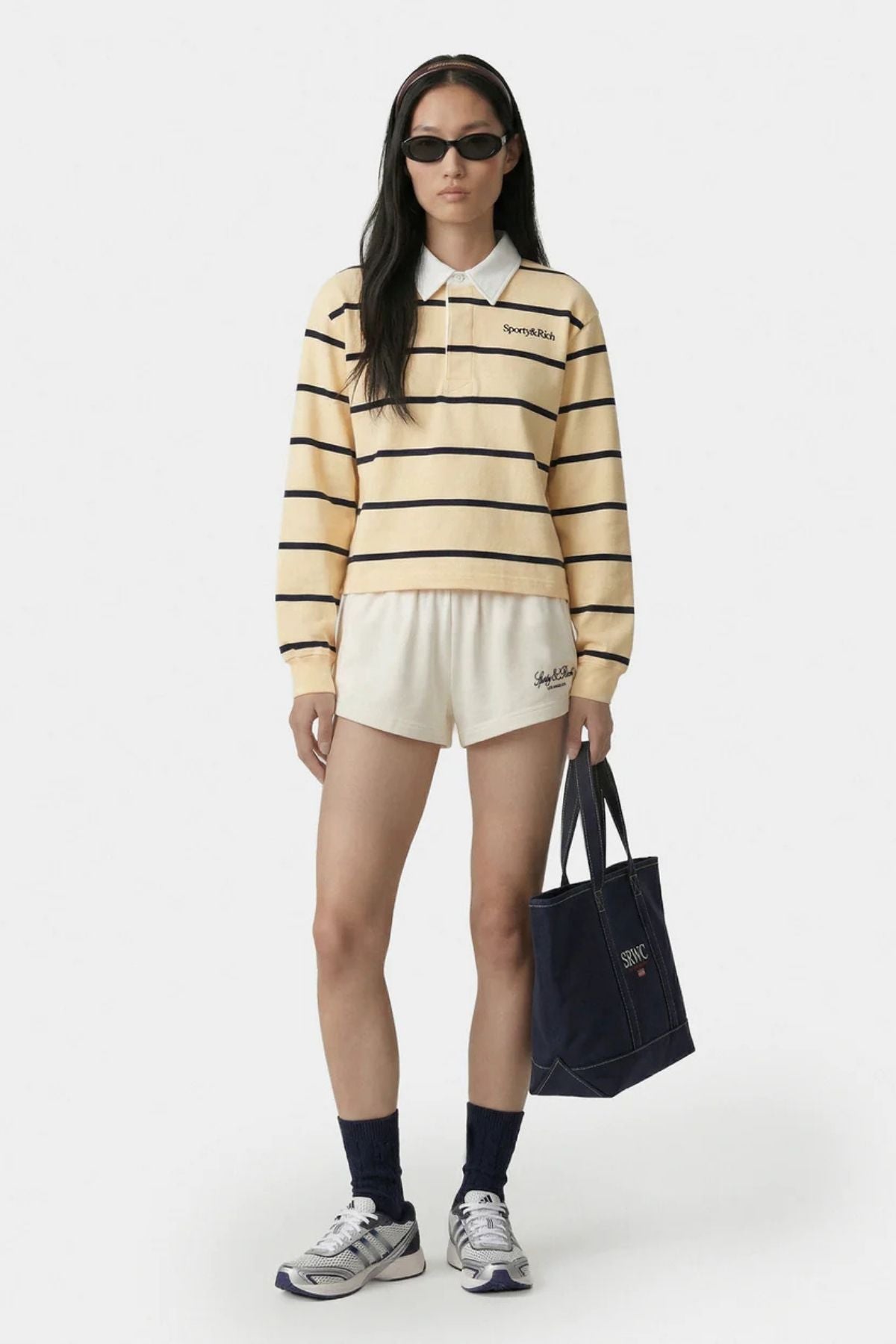 Sporty & Rich Serif Logo Rugby Polo - Almond/ Navy