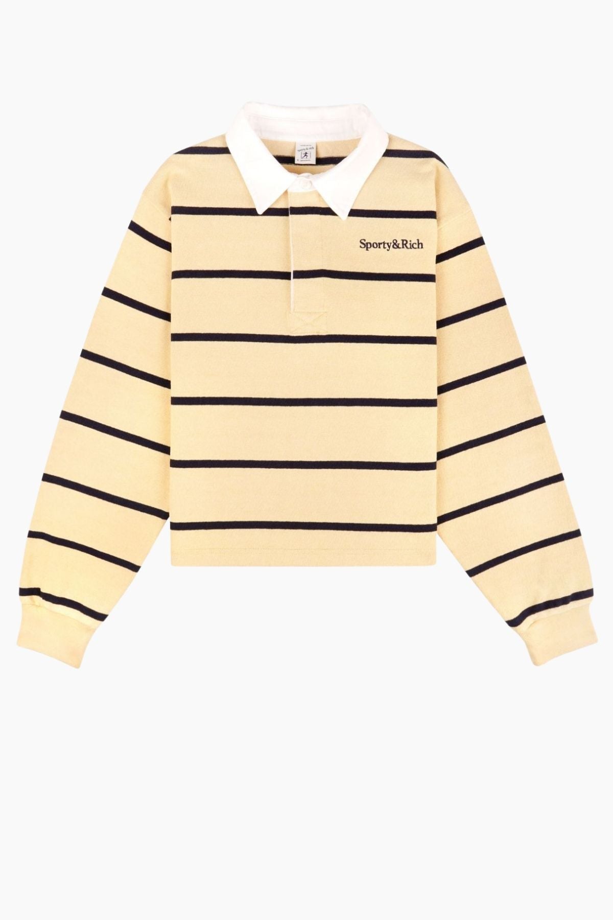 Sporty & Rich Serif Logo Rugby Polo - Almond/ Navy