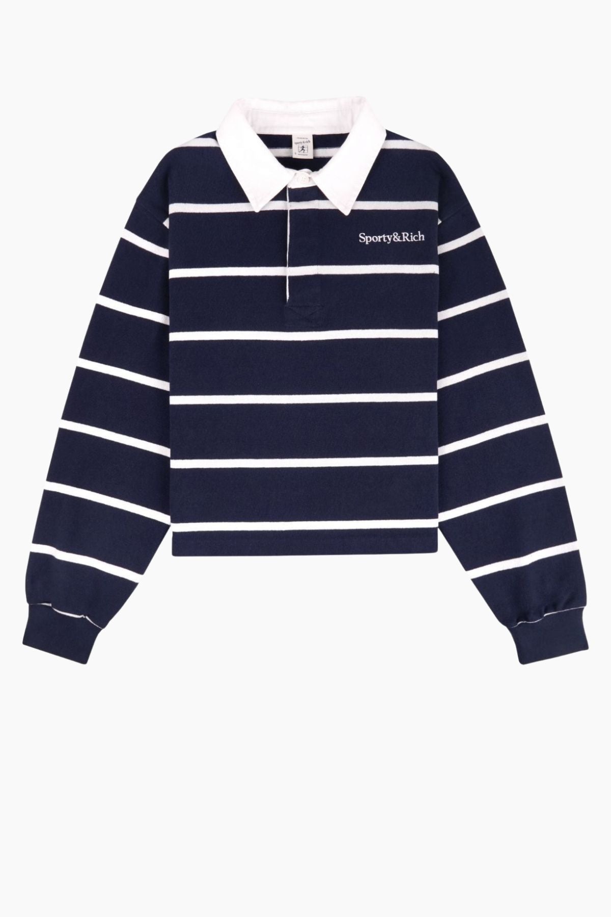Sporty & Rich Serif Logo Rugby Polo - Dark Navy/ White
