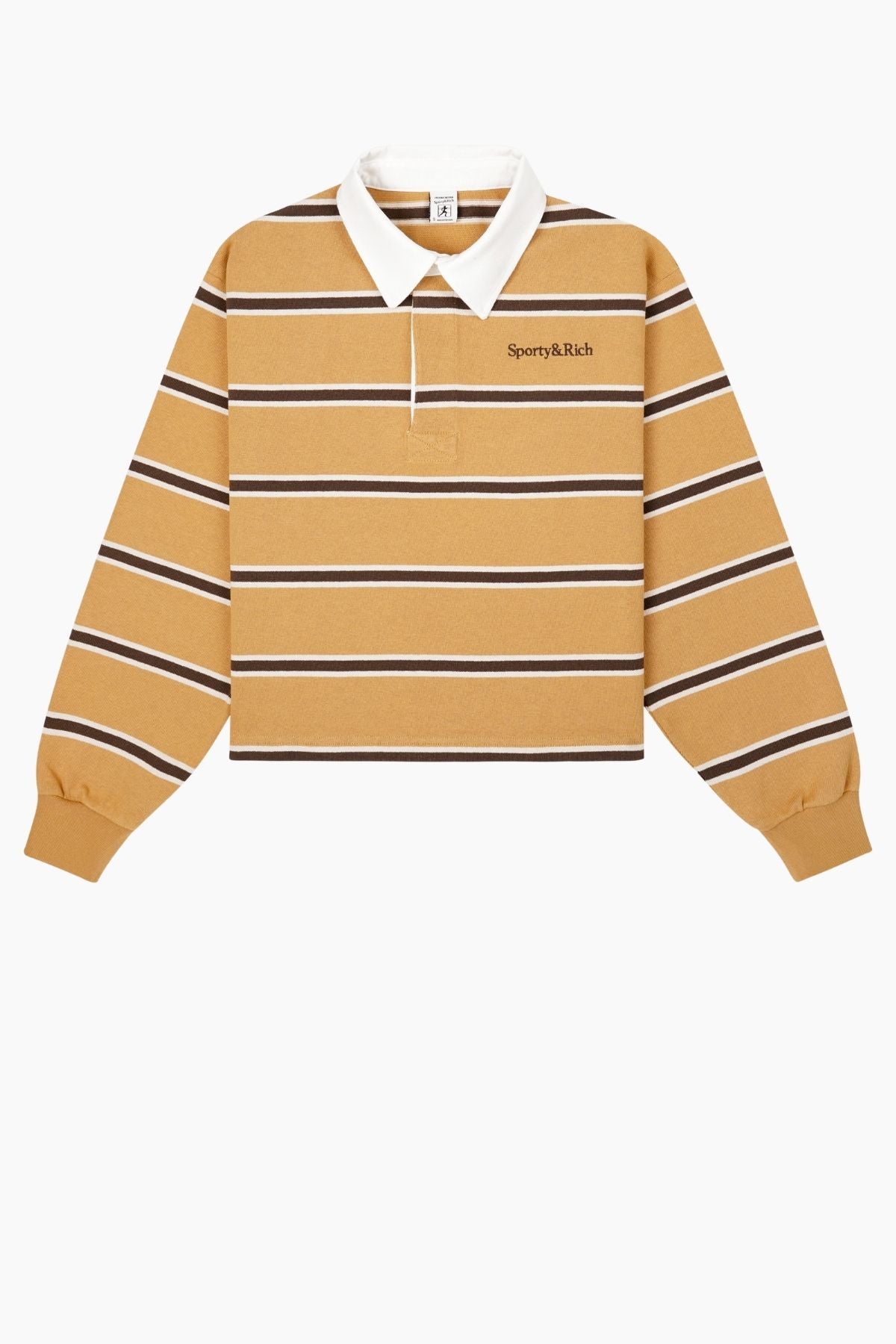 Sporty & Rich Serif Logo Rugby Polo - Camel/ Choc/ Cream