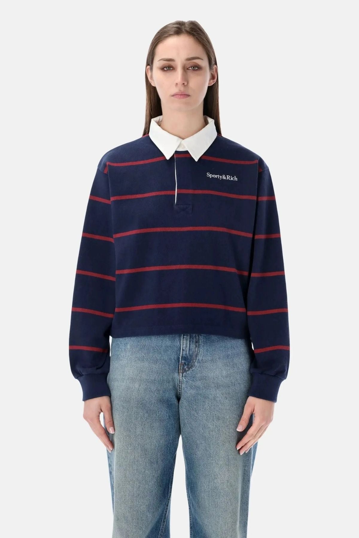 Sporty & Rich Serif Rugby Polo - Navy/Merlot