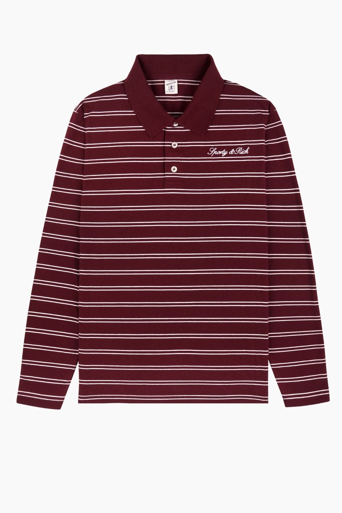 Sporty & Rich Signature Logo Easy LS Polo - Bordeaux/ White