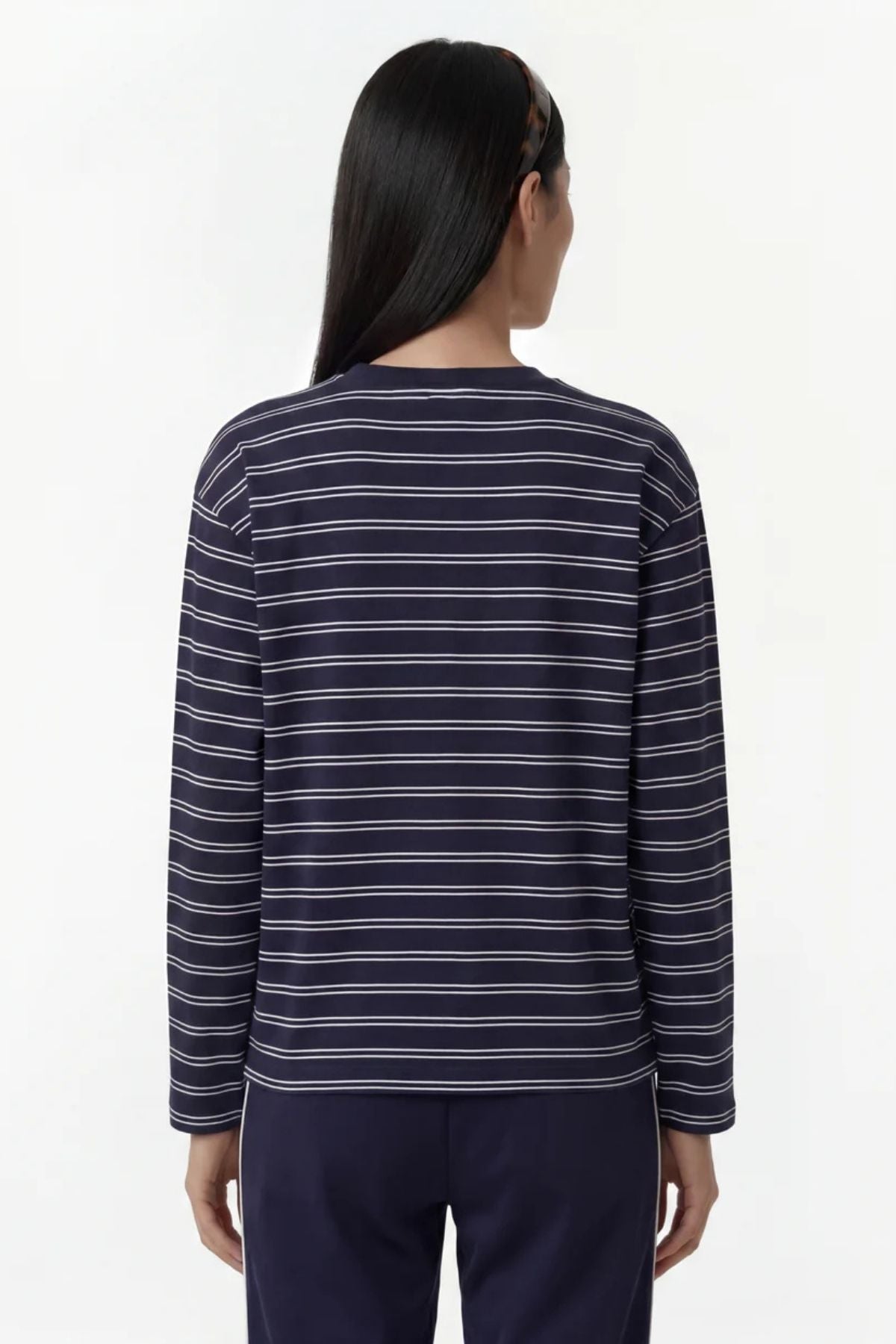 Sporty & Rich Signature Logo Easy LS Tee - Dark Navy