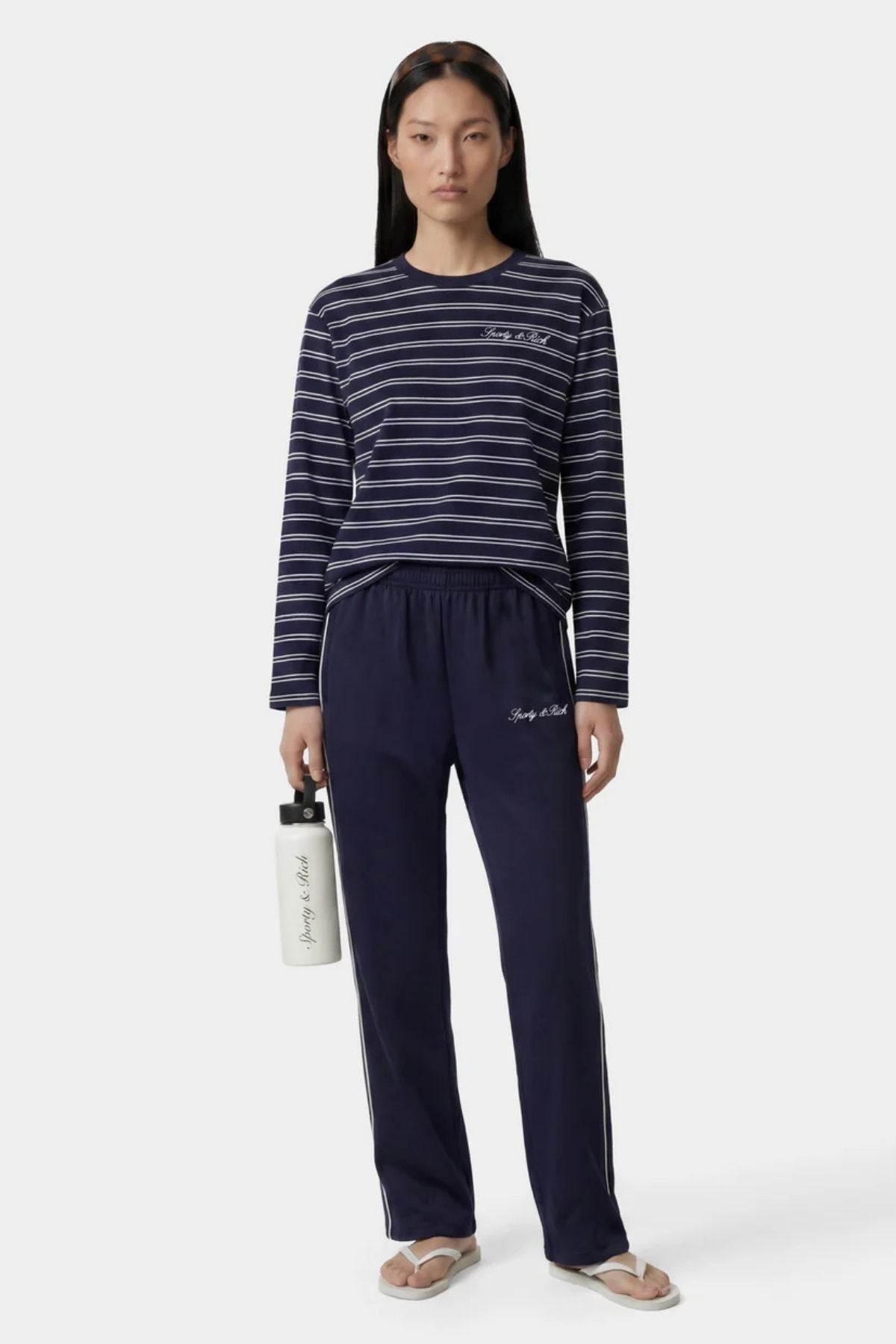 Sporty & Rich Signature Logo Easy LS Tee - Dark Navy