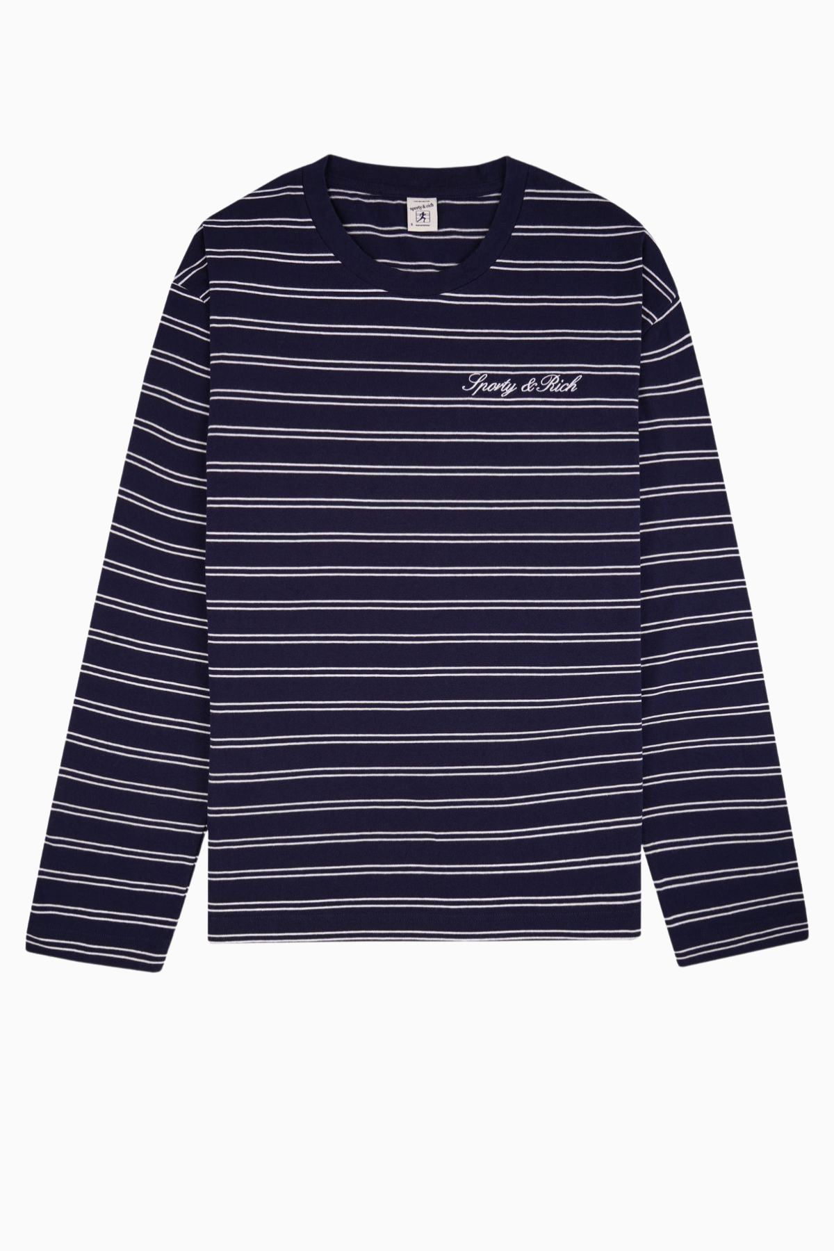 Sporty & Rich Signature Logo Easy LS Tee - Dark Navy/ White