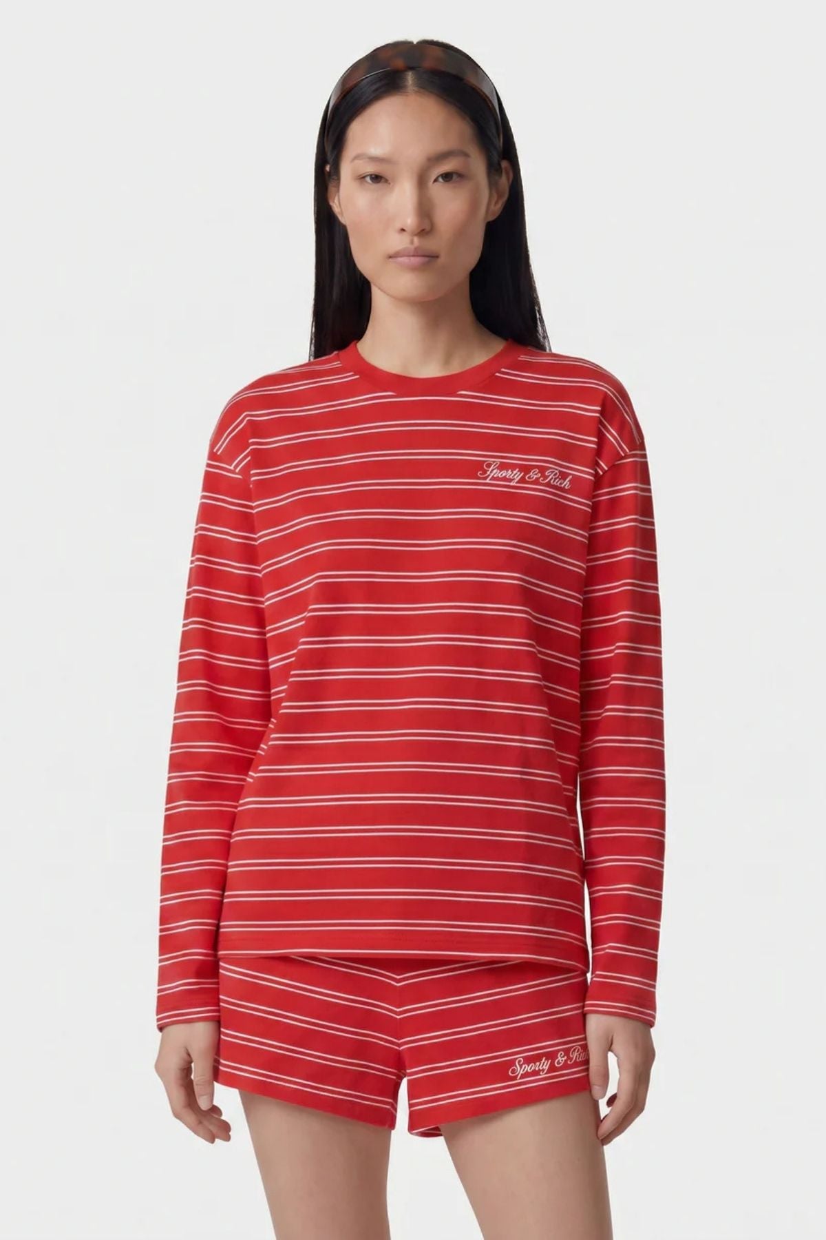Sporty & Rich Signature Logo Easy LS Tee - Ruby