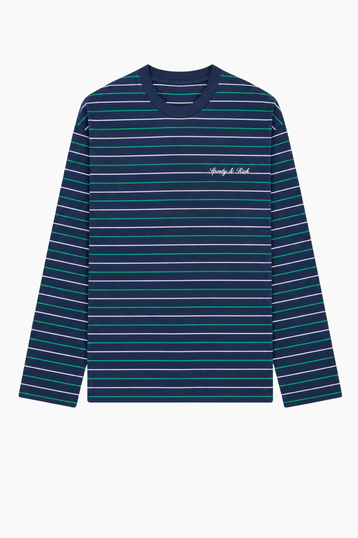 Sporty & Rich Signature Logo Easy LS Top - Dark Navy/ Kelly/ White