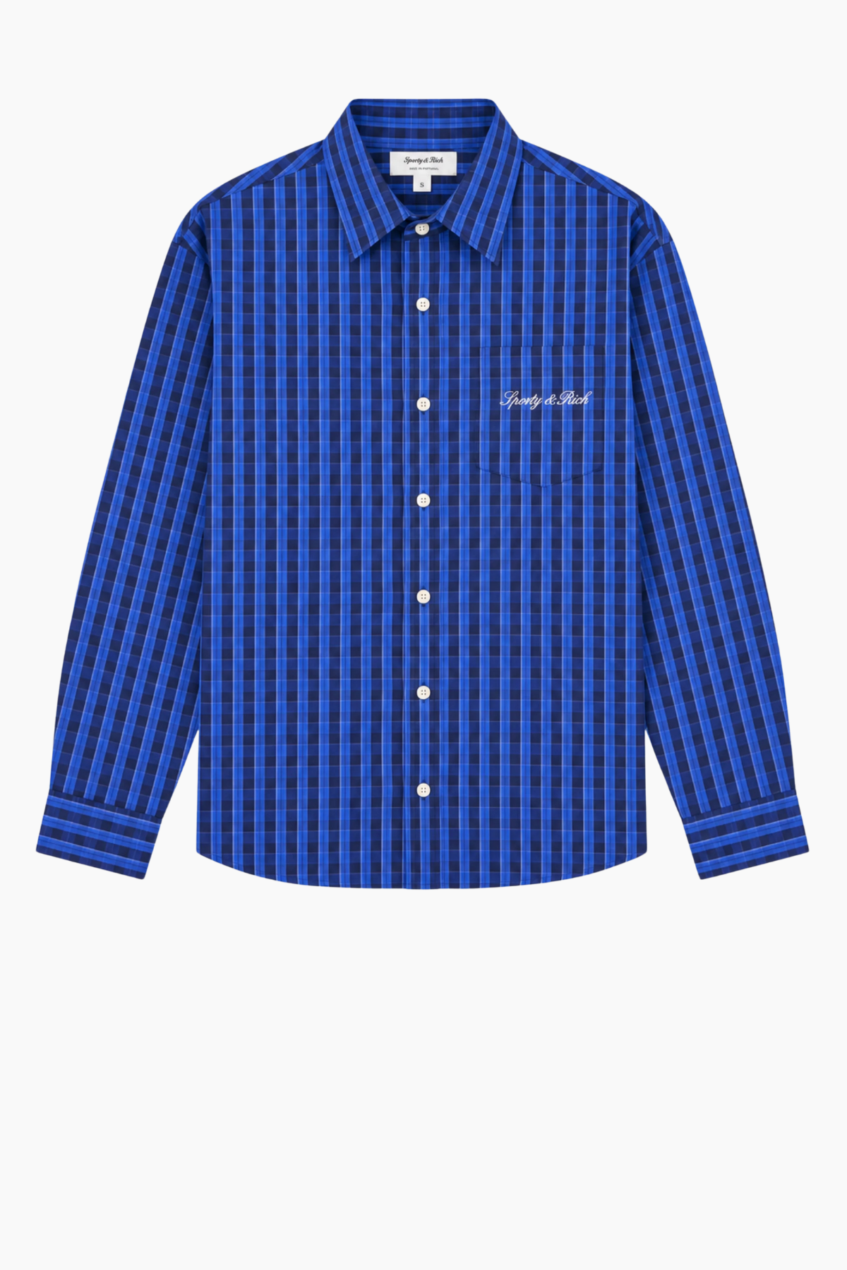 Sporty & Rich Signature Logo Oversized Shirt - Blue Check