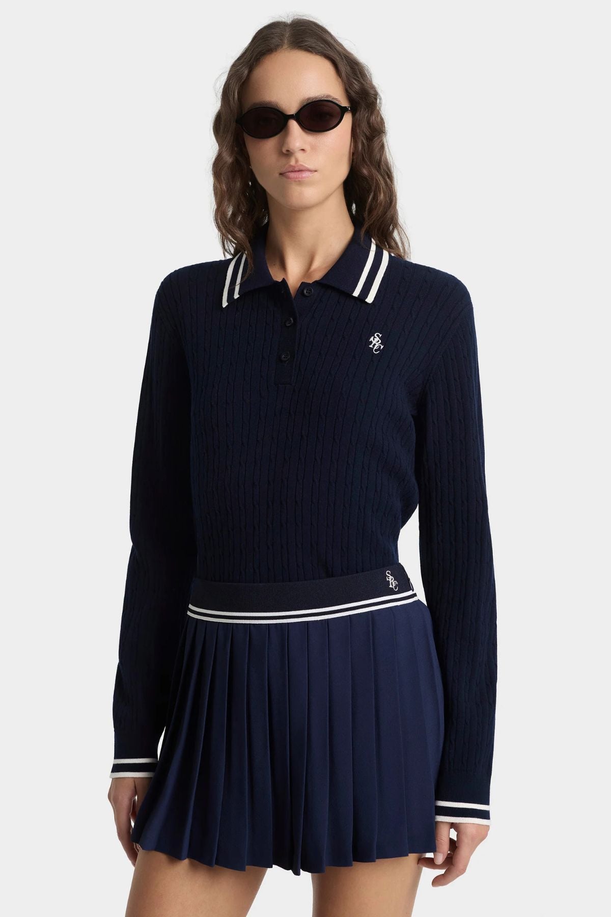 Sporty & Rich SRC Abigail Skirt - Dark Navy/ Ecru