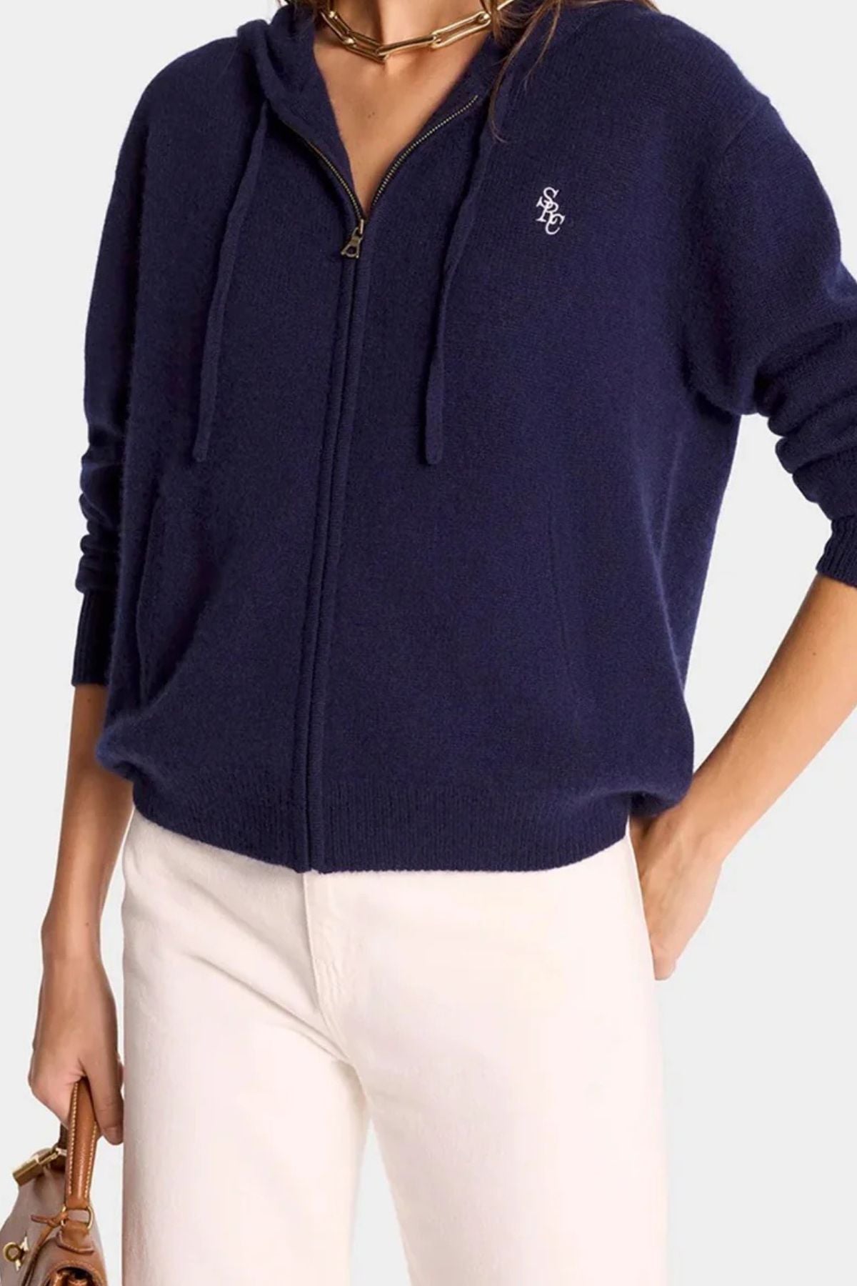 Sporty & Rich SRC Cashmere Zip Hoodie - Dark Navy