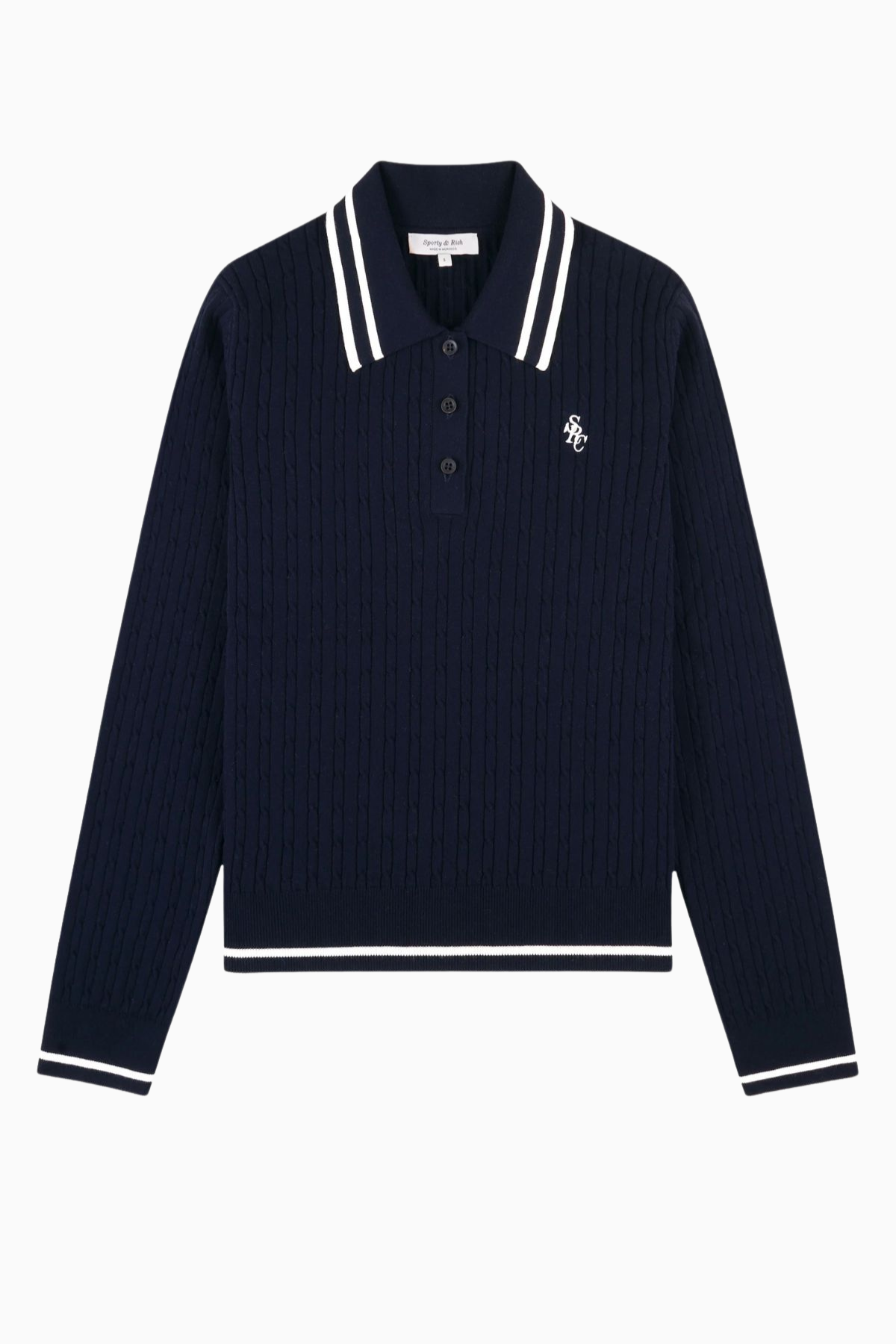 Sporty & Rich SRC Mini Cable LS Polo - Dark Navy/ Ecru