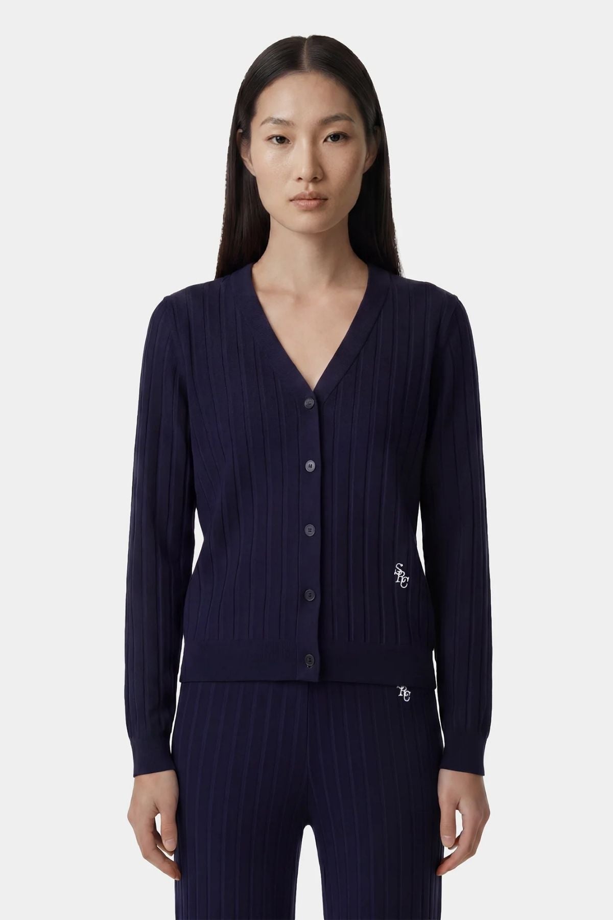 Sporty & Rich SRC Ribbed Cardigan - Dark Navy