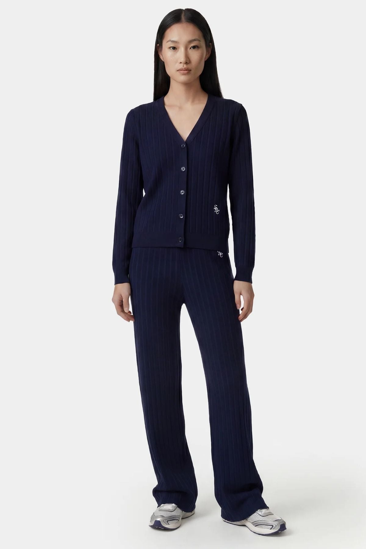 Sporty & Rich SRC Ribbed Cardigan - Dark Navy