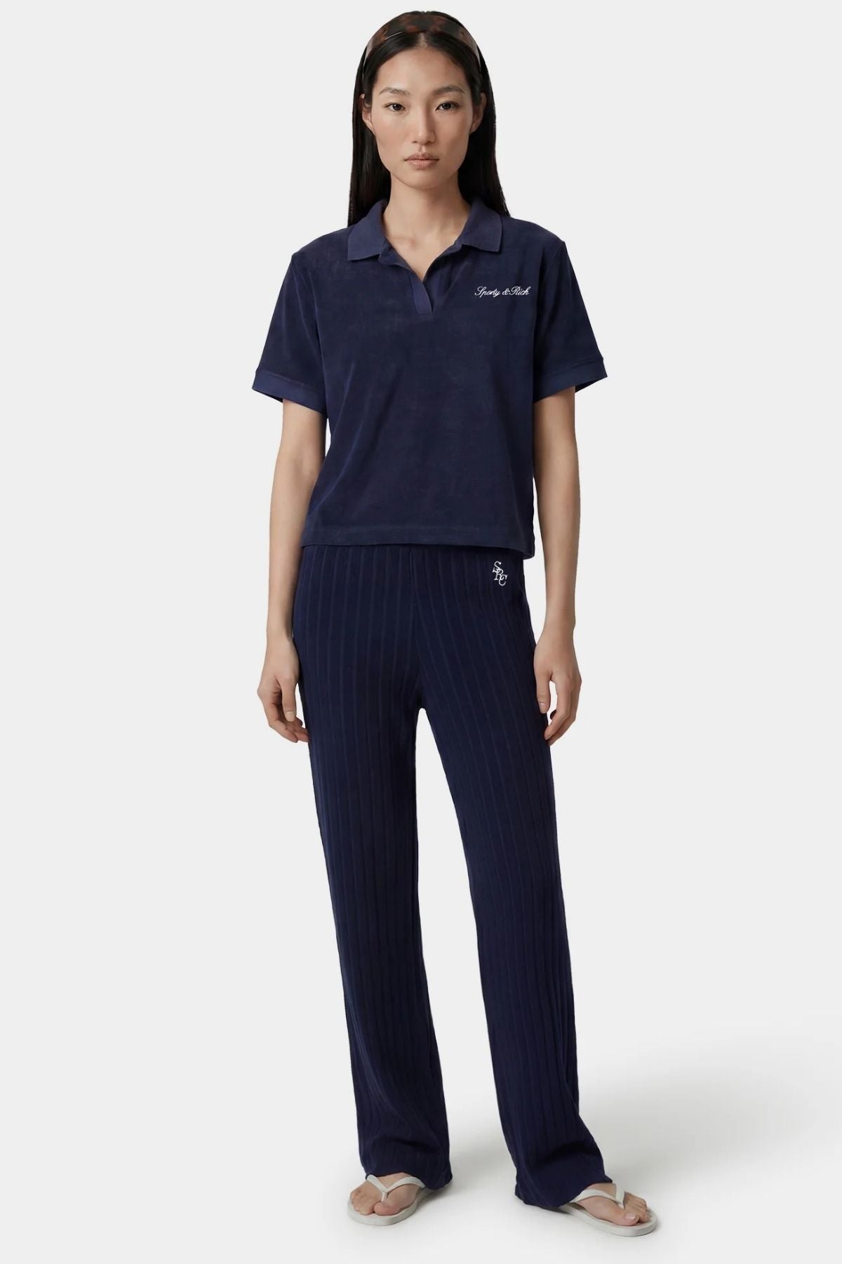 Sporty & Rich SRC Ribbed Trousers - Dark Navy