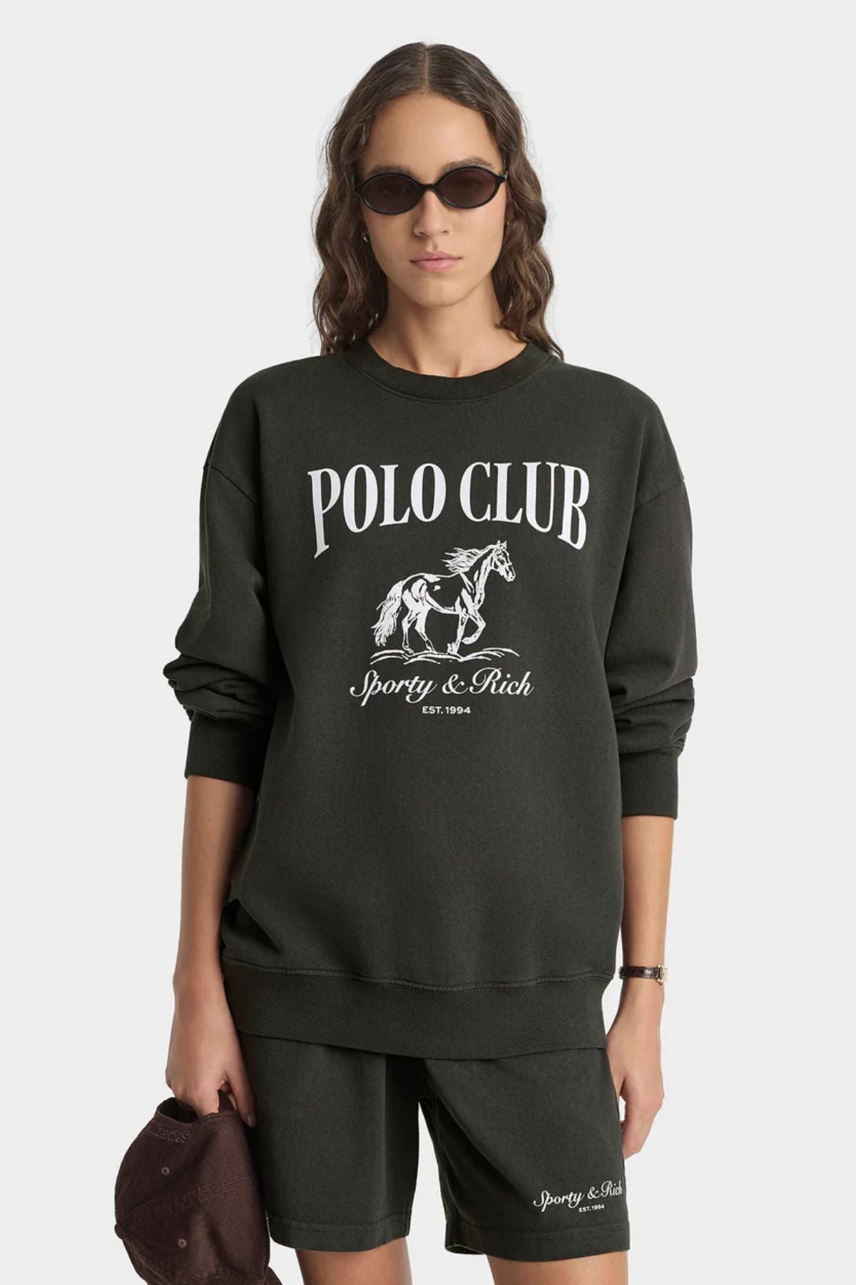Sporty & Rich Stallion Crewneck - Faded Black