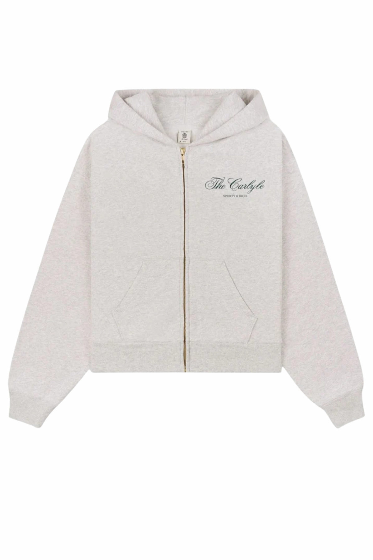 Sporty & Rich The Carlyle Script Cropped Zip Hoodie - Heather Grey/ Forest
