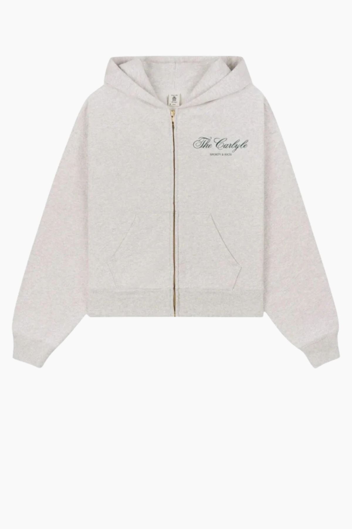 Sporty & Rich The Carlyle Script Cropped Zip Hoodie - Heather Grey/ Forest