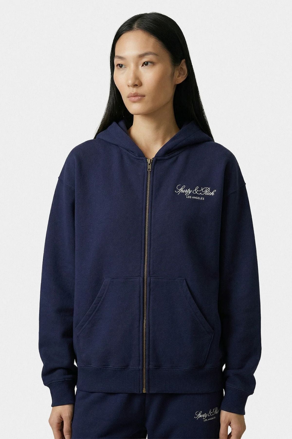 Sporty & Rich Vendome LA Embroidered Zip Hoodie - Dark Navy