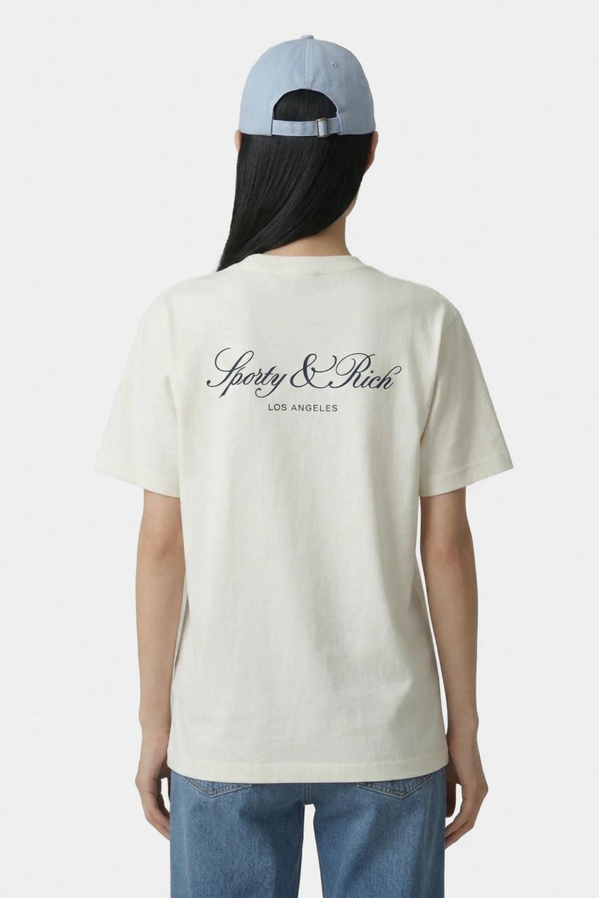 Sporty & Rich Vendome LA T-Shirt - Ecru/ Navy