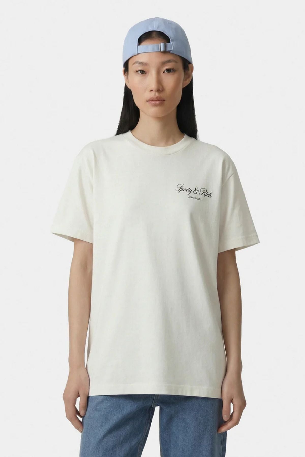Sporty & Rich Vendome LA T-Shirt - Ecru/ Navy