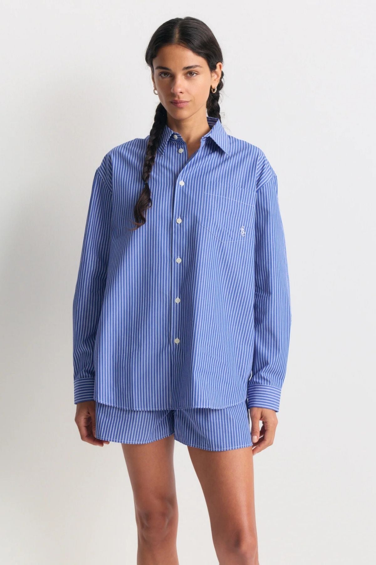 Sporty & Rich Coco SRC Oversized Shirt - Blue Striped