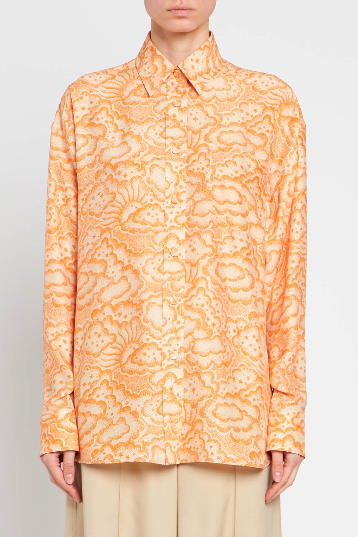 Stella McCartney Cloud Print Oversized Silk Shirt - Multi Orange