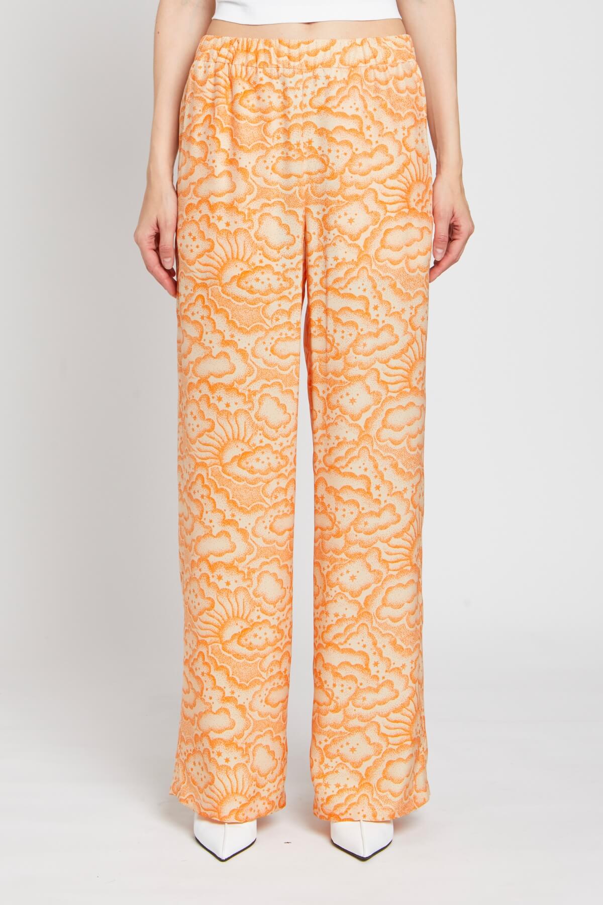 Stella McCartney Cloud Print Silk Pyjama Pant - Multi Orange