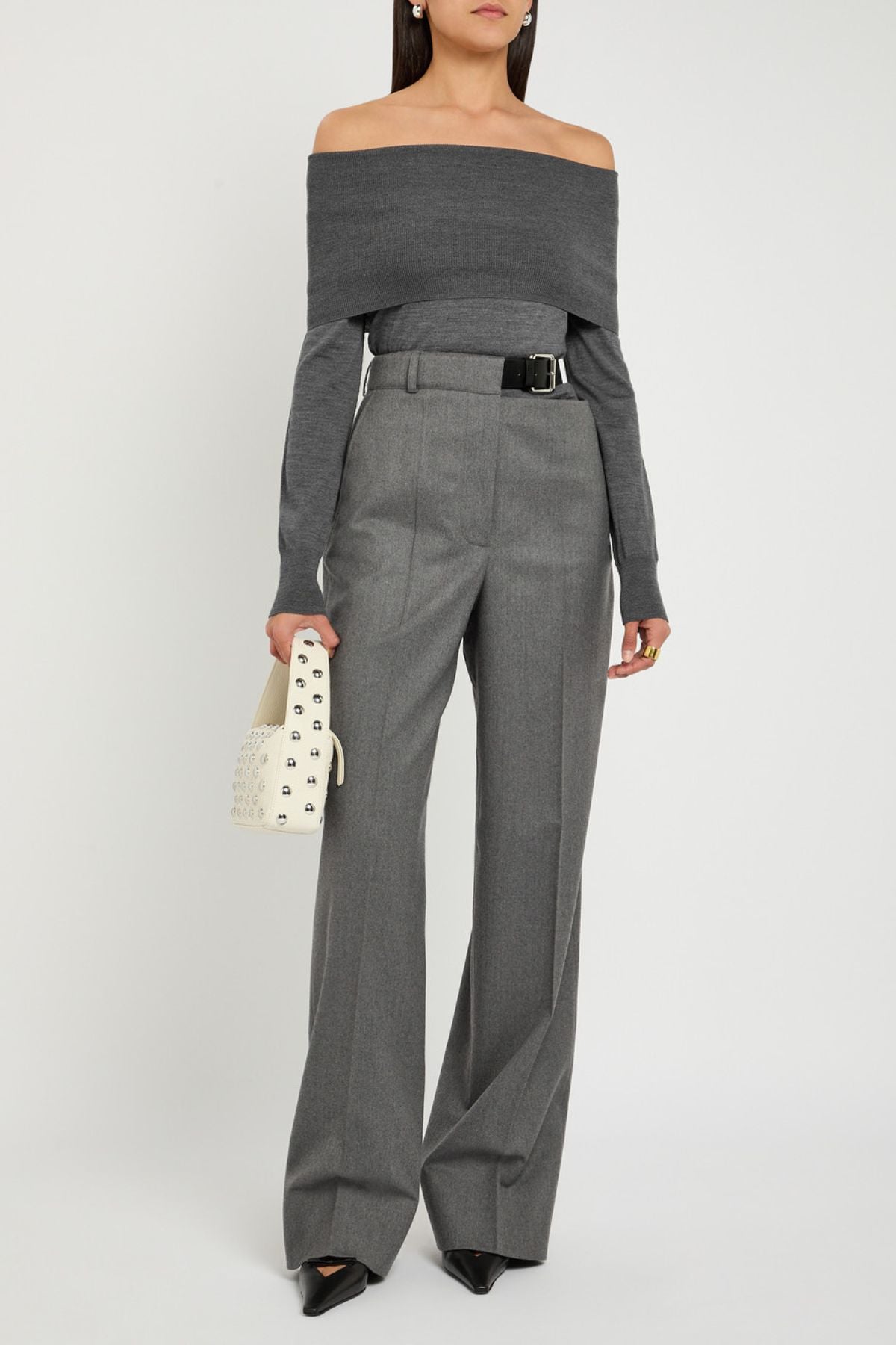 Stella McCartney Belted Flannel Trouser - Grey Melange