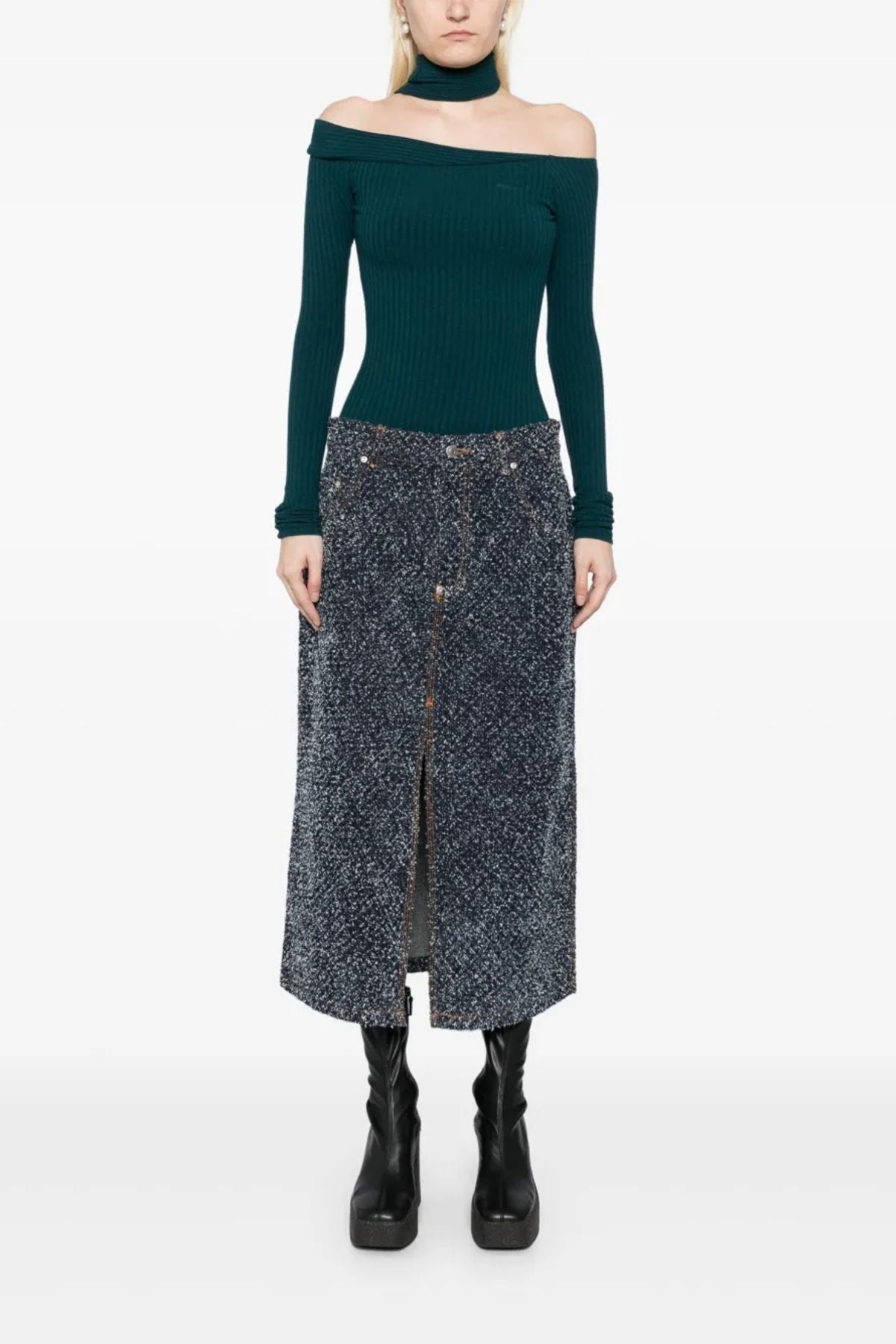 Stella McCartney Boucle Denim Skirt - Blue