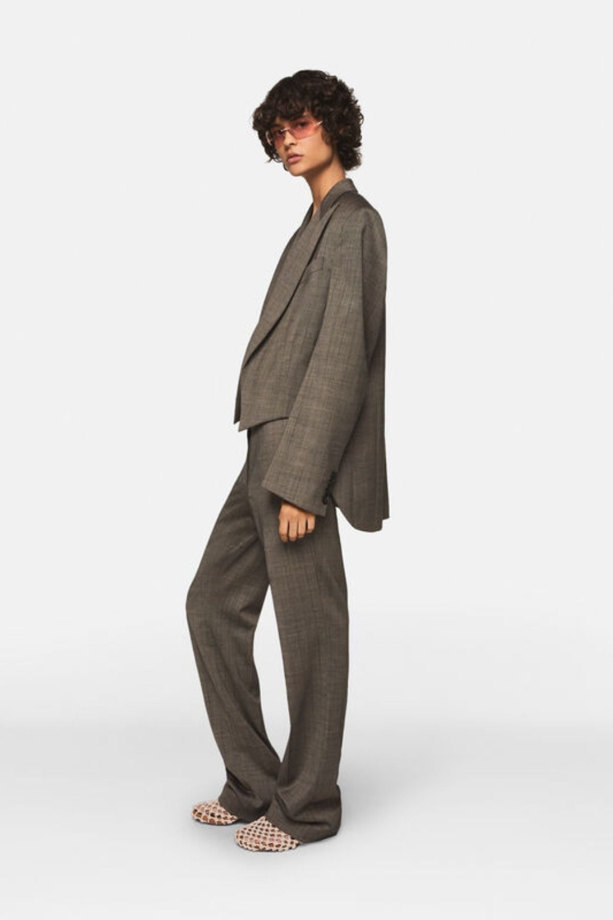 Stella McCartney Checked Straight-Leg Wool Trousers - Stone