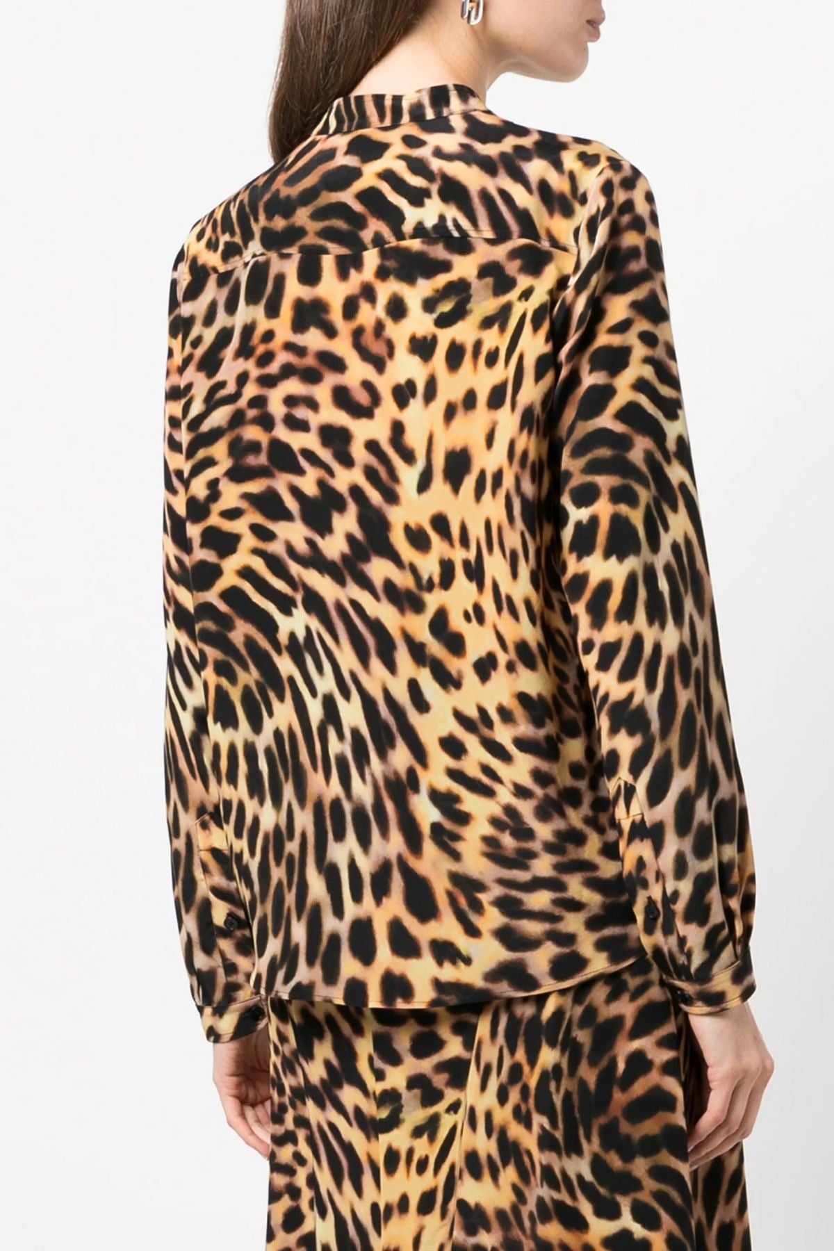 Stella McCartney Cheetah Print Collarless Silk Shirt - Tortoiseshell