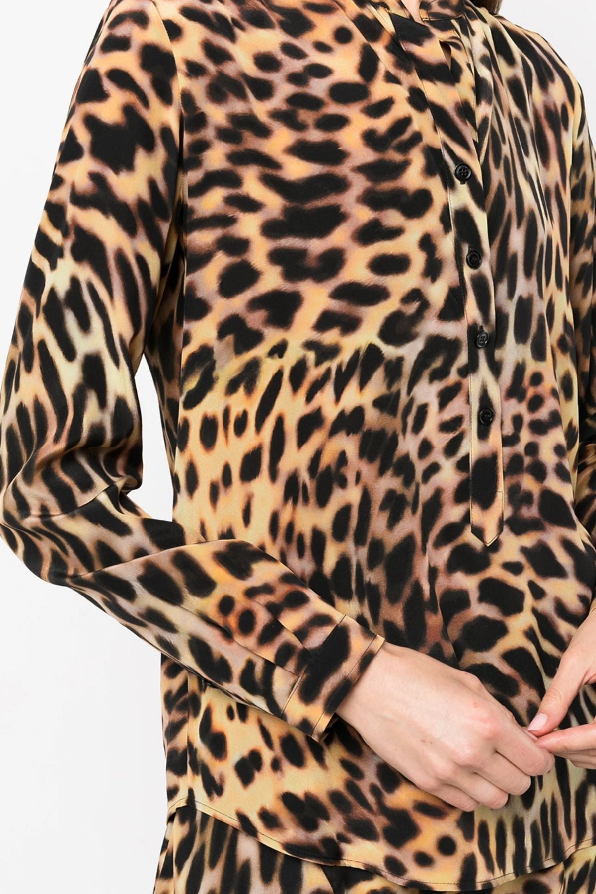 Stella McCartney Cheetah Print Collarless Silk Shirt - Tortoiseshell