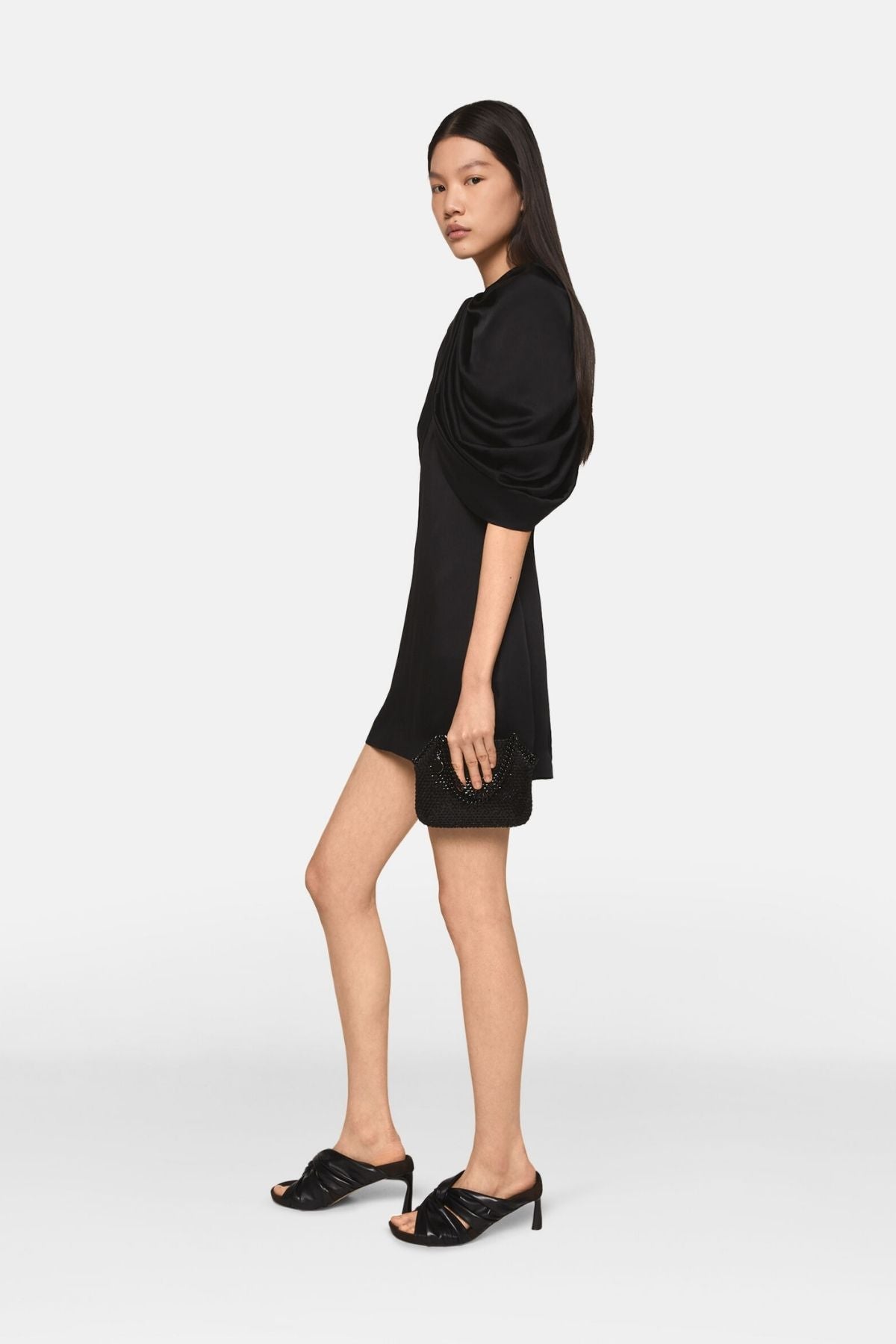Stella McCartney Draped Satin Mini Dress - Black GRACE Melbourne Stella McCartney Draped Satin Mini Dress - Black GRACE Melbourne