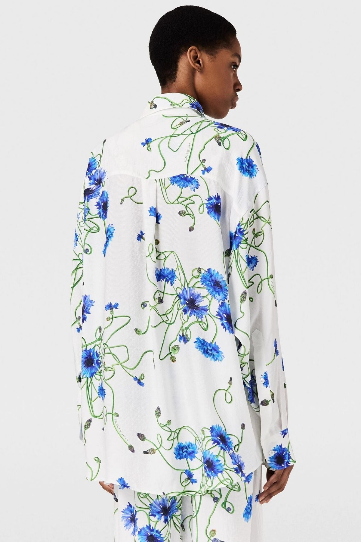 Stella McCartney Floral Print Hammered Overshirt - Cornflower