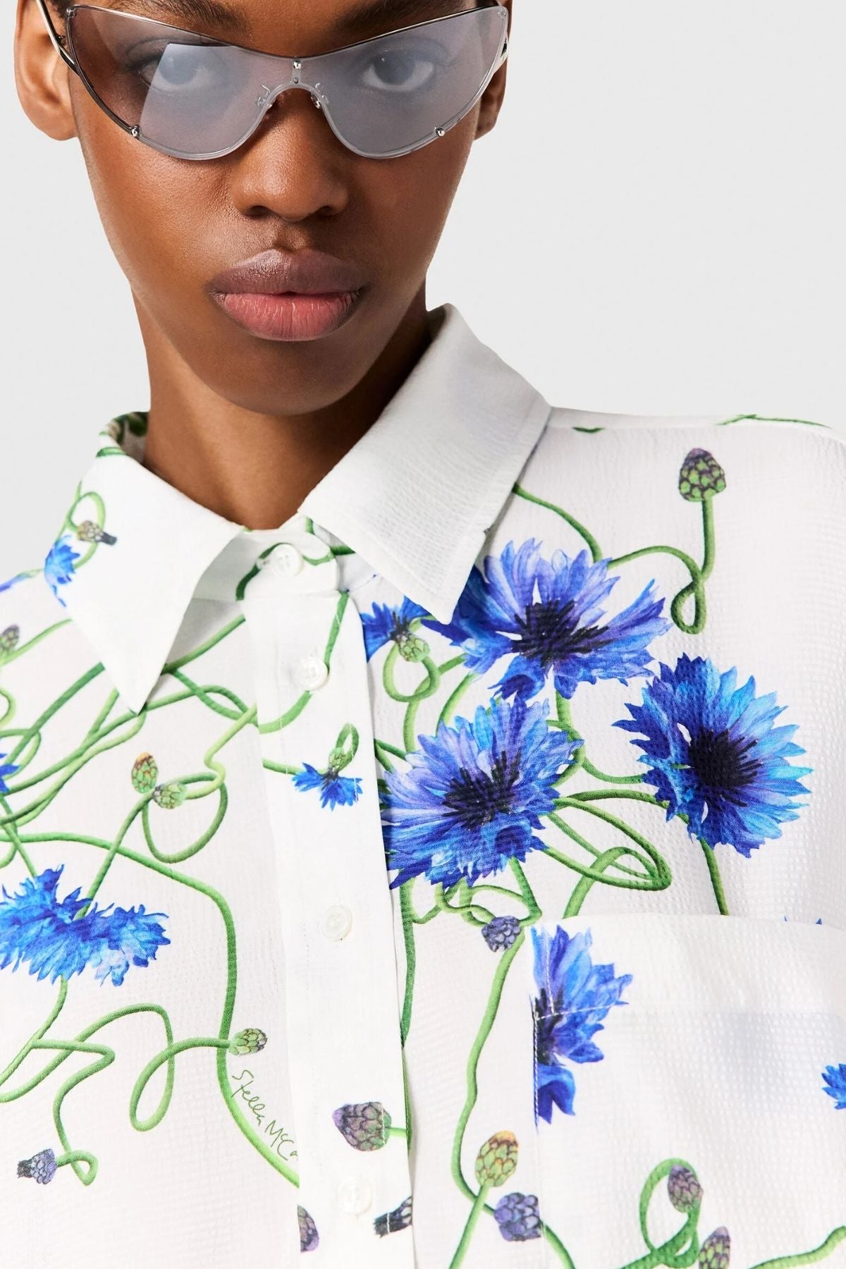 Stella McCartney Floral Print Hammered Overshirt - Cornflower